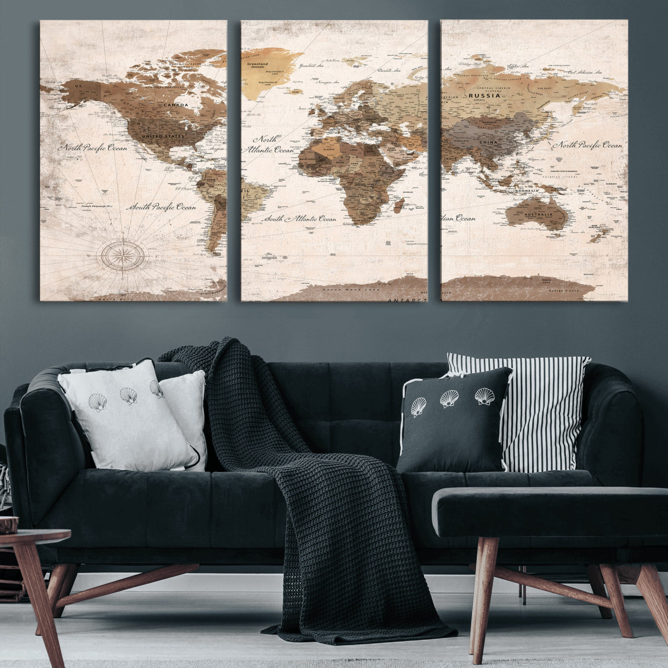38923639-MGV-CV-36X24 - World Map Wall Art Canvas Print, Modern Decorative Framed Map Artwork Prints for Living Room, Office, Bedroom Wall Decor
