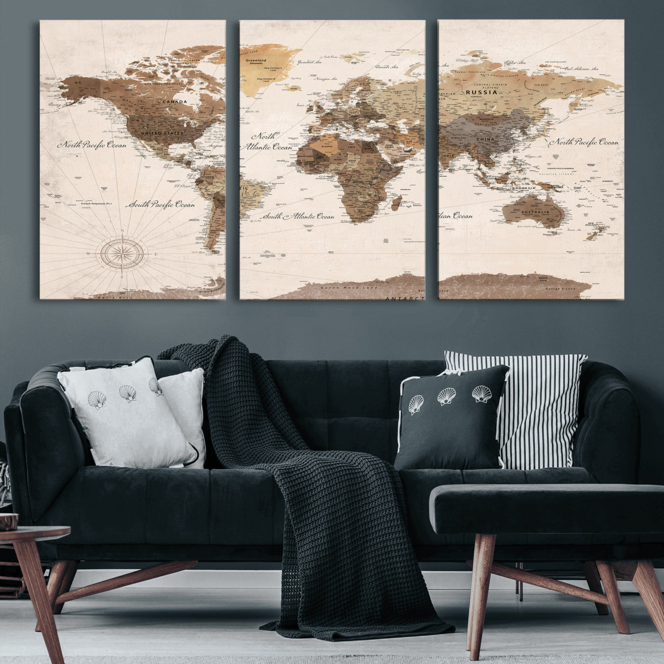 69860078-MGV-CV-36X24 - World Map Wall Art Canvas Print, Modern Decorative Framed Map Artwork Prints for Living Room, Office, Bedroom Wall Decor