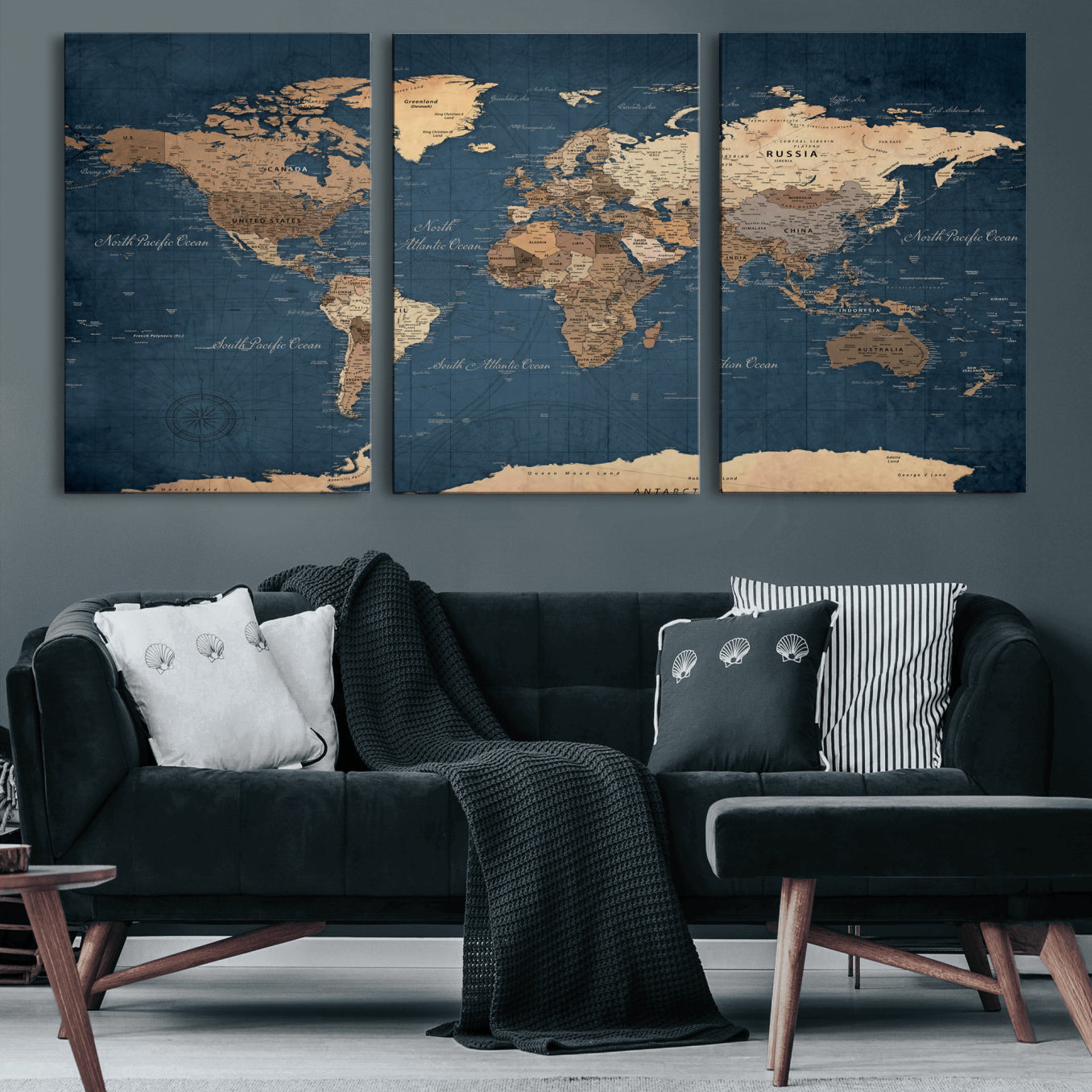 69886352-MGV-CV-36X24 - World Map Wall Art Canvas Print, Modern Decorative Framed Map Artwork Prints for Living Room, Office, Bedroom Wall Decor