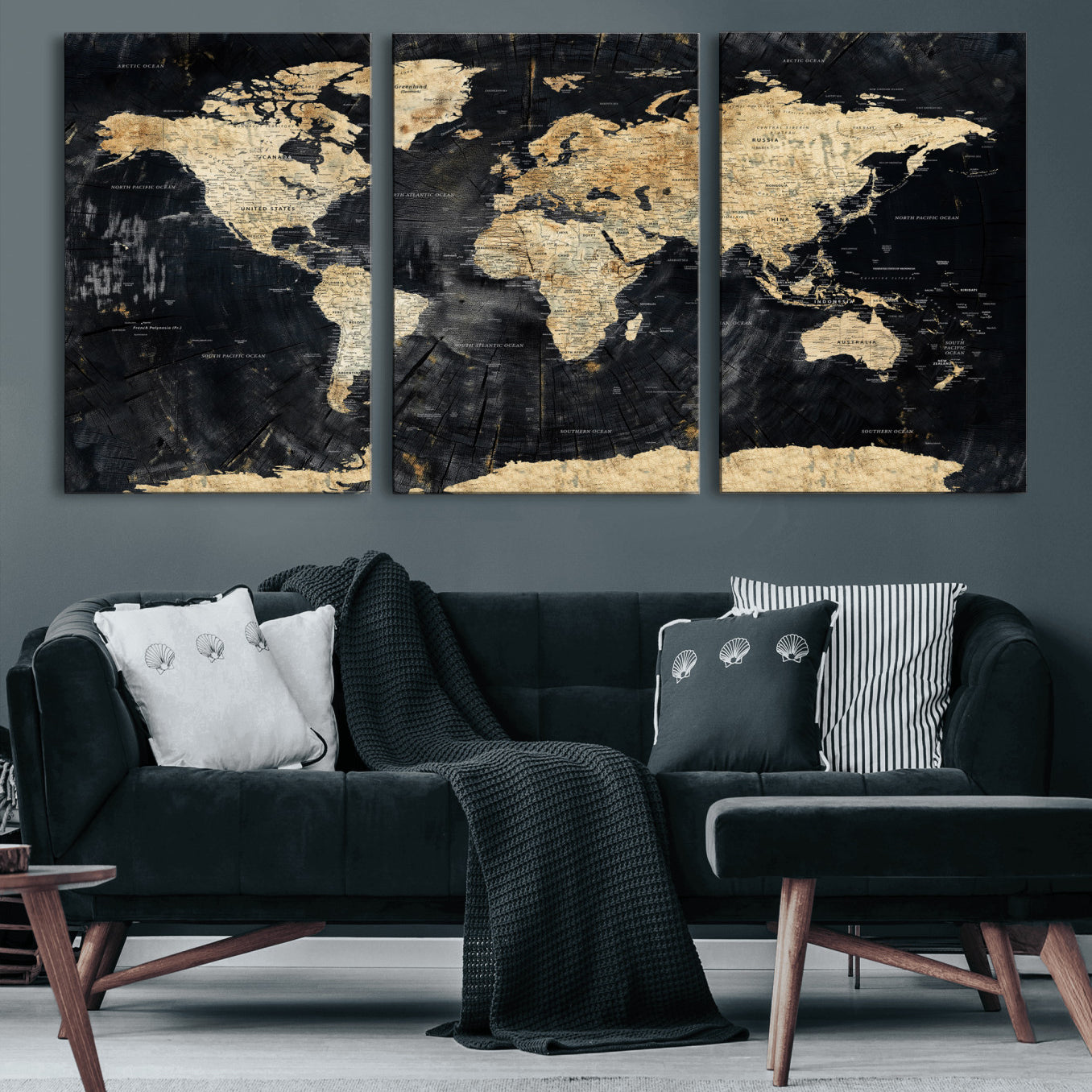 45535041-MGV-CV-36X24 - World Map Wall Art Canvas Print, Modern Decorative Framed Map Artwork Prints for Living Room, Office, Bedroom Wall Decor