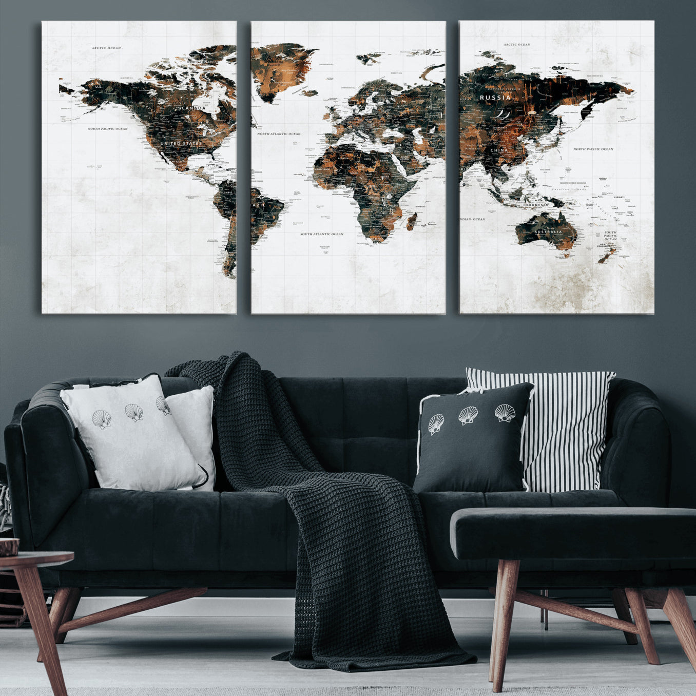 60008766-MGV-CV-36X24 - World Map Wall Art Canvas Print, Modern Decorative Framed Map Artwork Prints for Living Room, Office, Bedroom Wall Decor