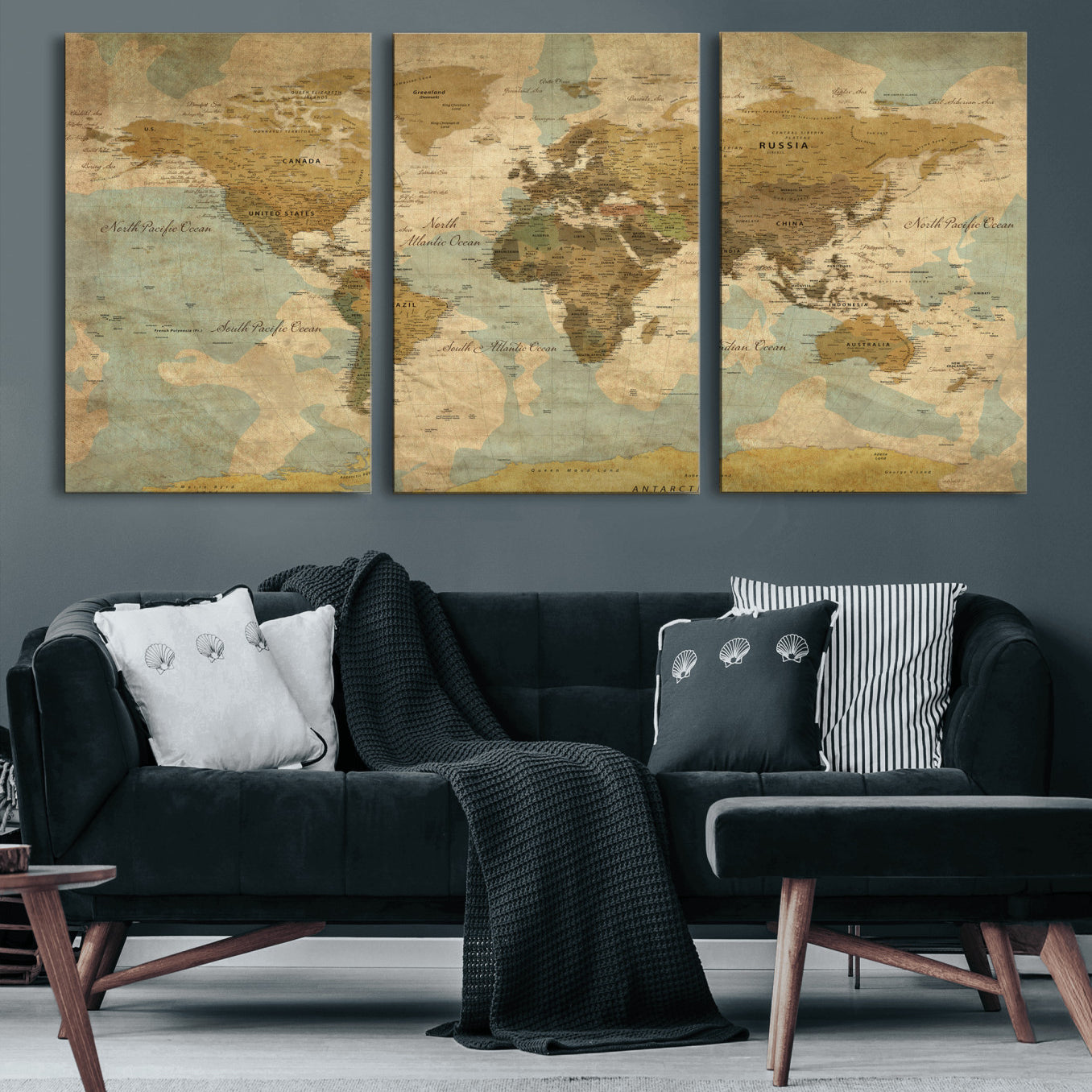 89356927-MGV-CV-36X24 - World Map Wall Art Canvas Print, Modern Decorative Framed Map Artwork Prints for Living Room, Office, Bedroom Wall Decor