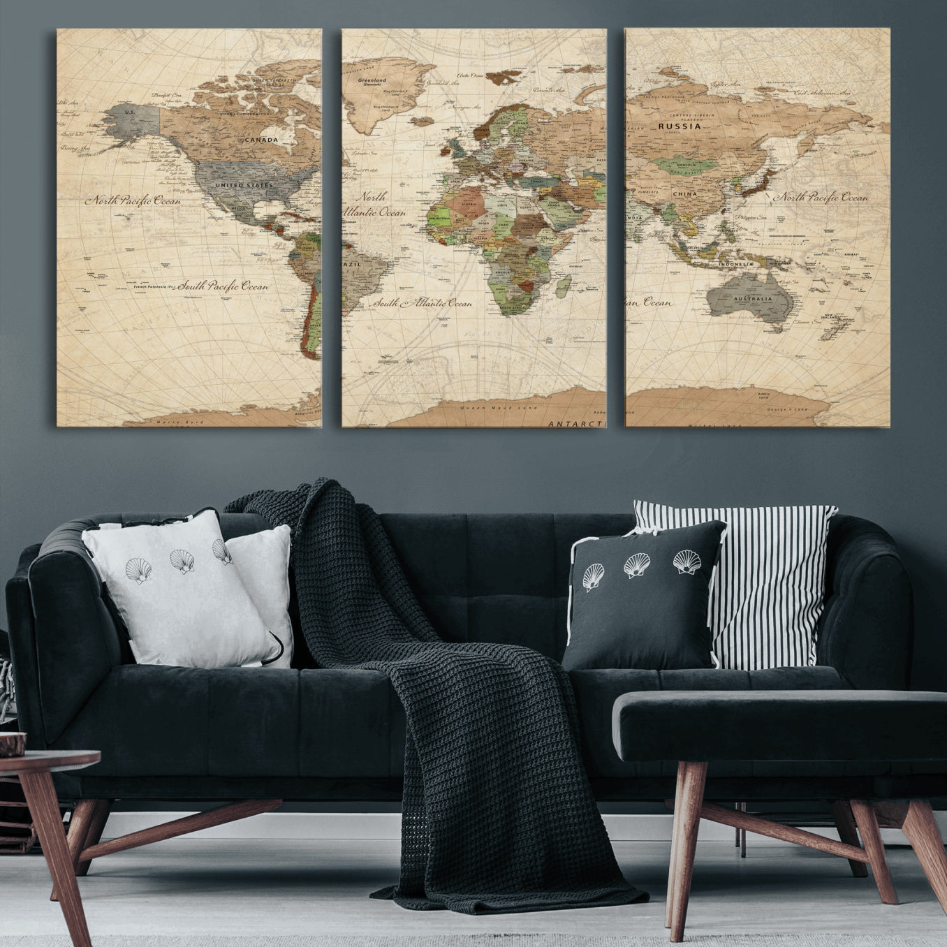 36735609-MGV-CV-36X24 - World Map Wall Art Canvas Print, Modern Decorative Framed Map Artwork Prints for Living Room, Office, Bedroom Wall Decor