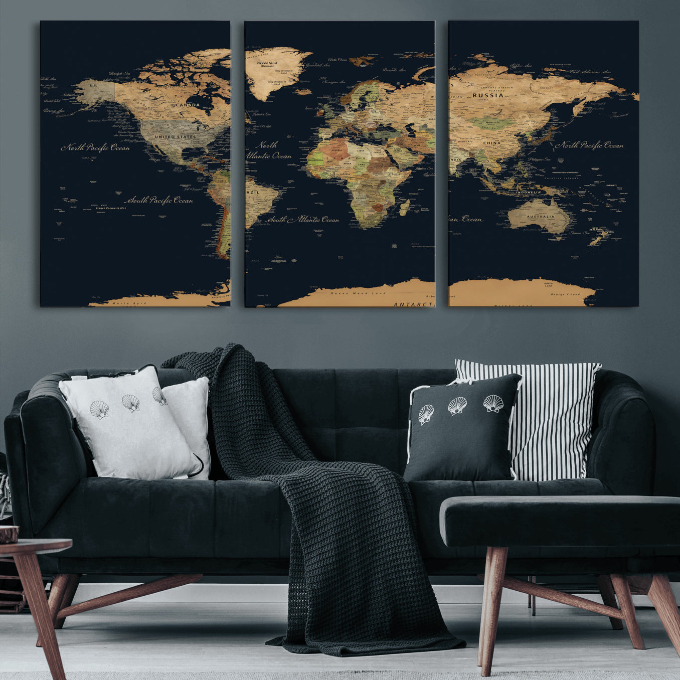 94449133-MGV-CV-36X24 - World Map Wall Art Canvas Print, Modern Decorative Framed Map Artwork Prints for Living Room, Office, Bedroom Wall Decor