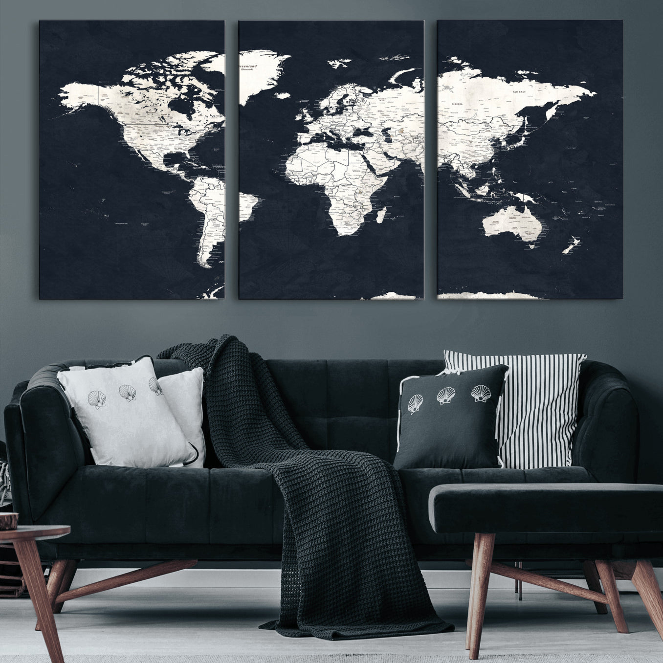 11963807-MGV-CV-36X24 - World Map Wall Art Canvas Print, Modern Decorative Framed Map Artwork Prints for Living Room, Office, Bedroom Wall Decor
