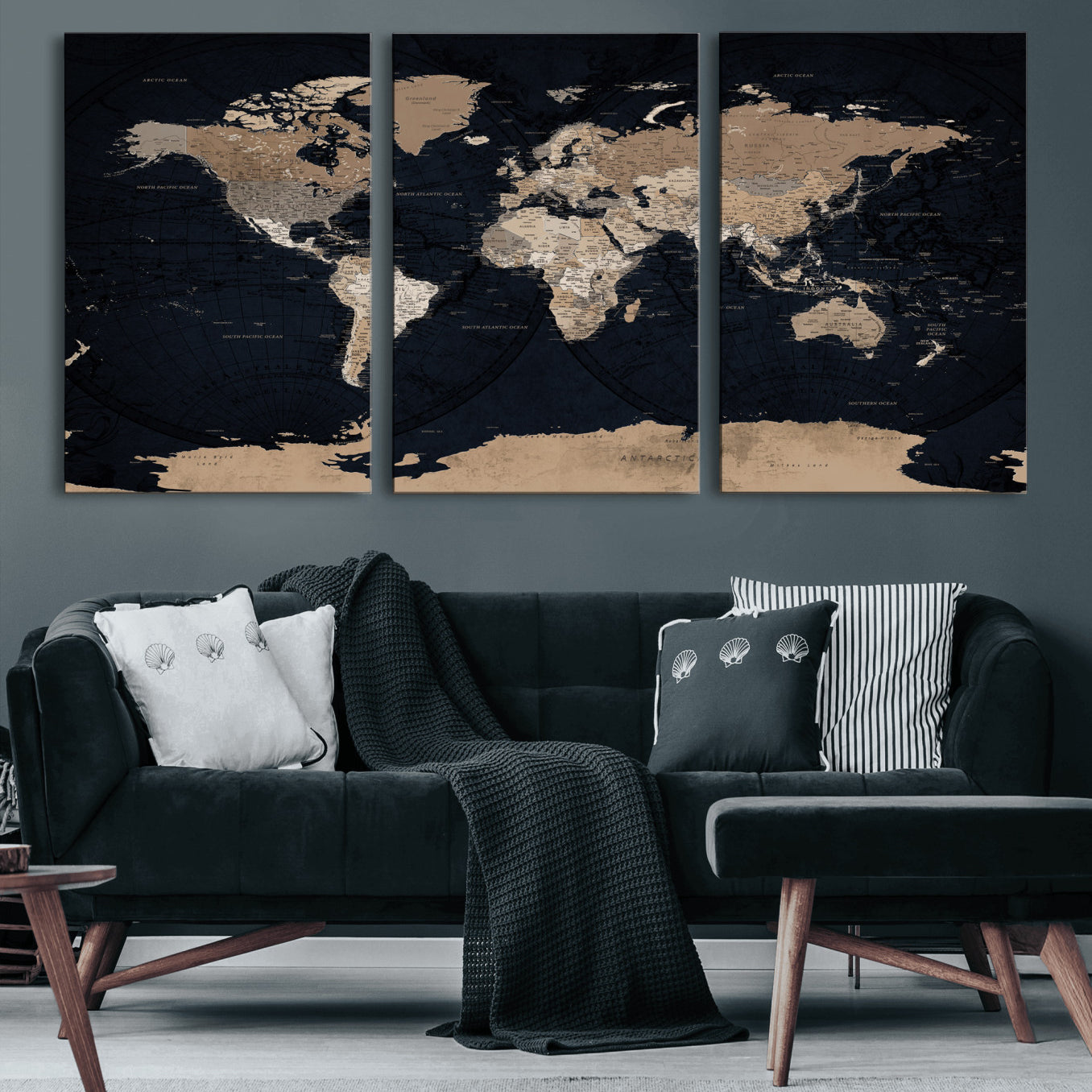 25812727-MGV-CV-36X24 - World Map Wall Art Canvas Print, Modern Decorative Framed Map Artwork Prints for Living Room, Office, Bedroom Wall Decor