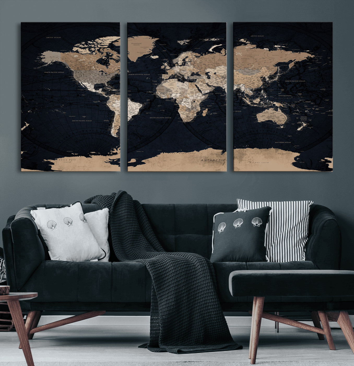 25812727-MGV-CV-36X24 - World Map Wall Art Canvas Print, Modern Decorative Framed Map Artwork Prints for Living Room, Office, Bedroom Wall Decor