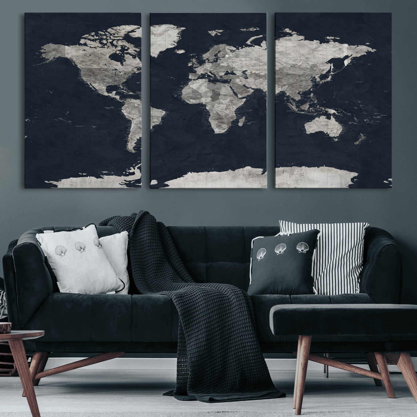 53886659-MGV-CV-36X24 - World Map Wall Art Canvas Print, Modern Decorative Framed Map Artwork Prints for Living Room, Office, Bedroom Wall Decor