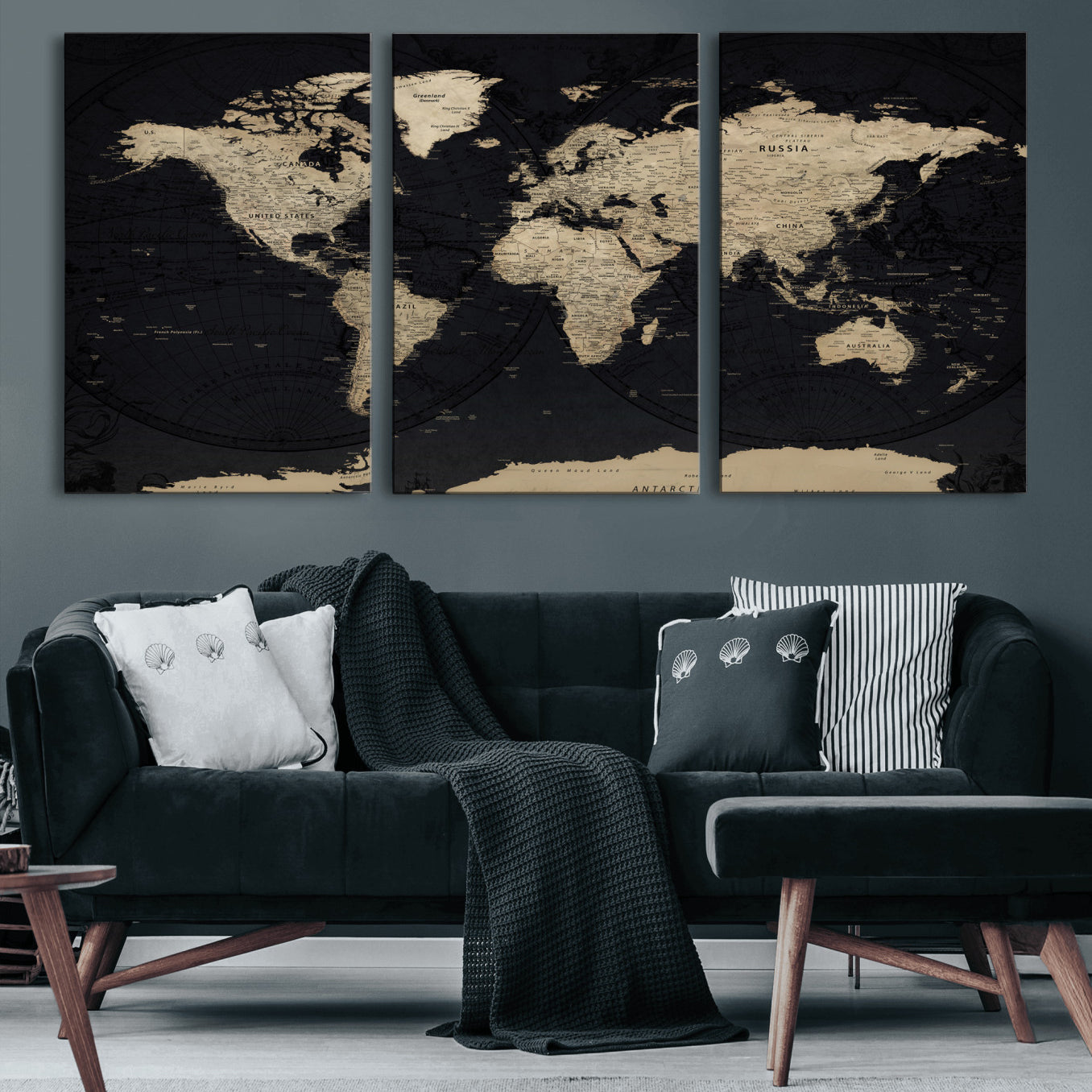61835687-MGV-CV-36X24 - World Map Wall Art Canvas Print, Modern Decorative Framed Map Artwork Prints for Living Room, Office, Bedroom Wall Decor