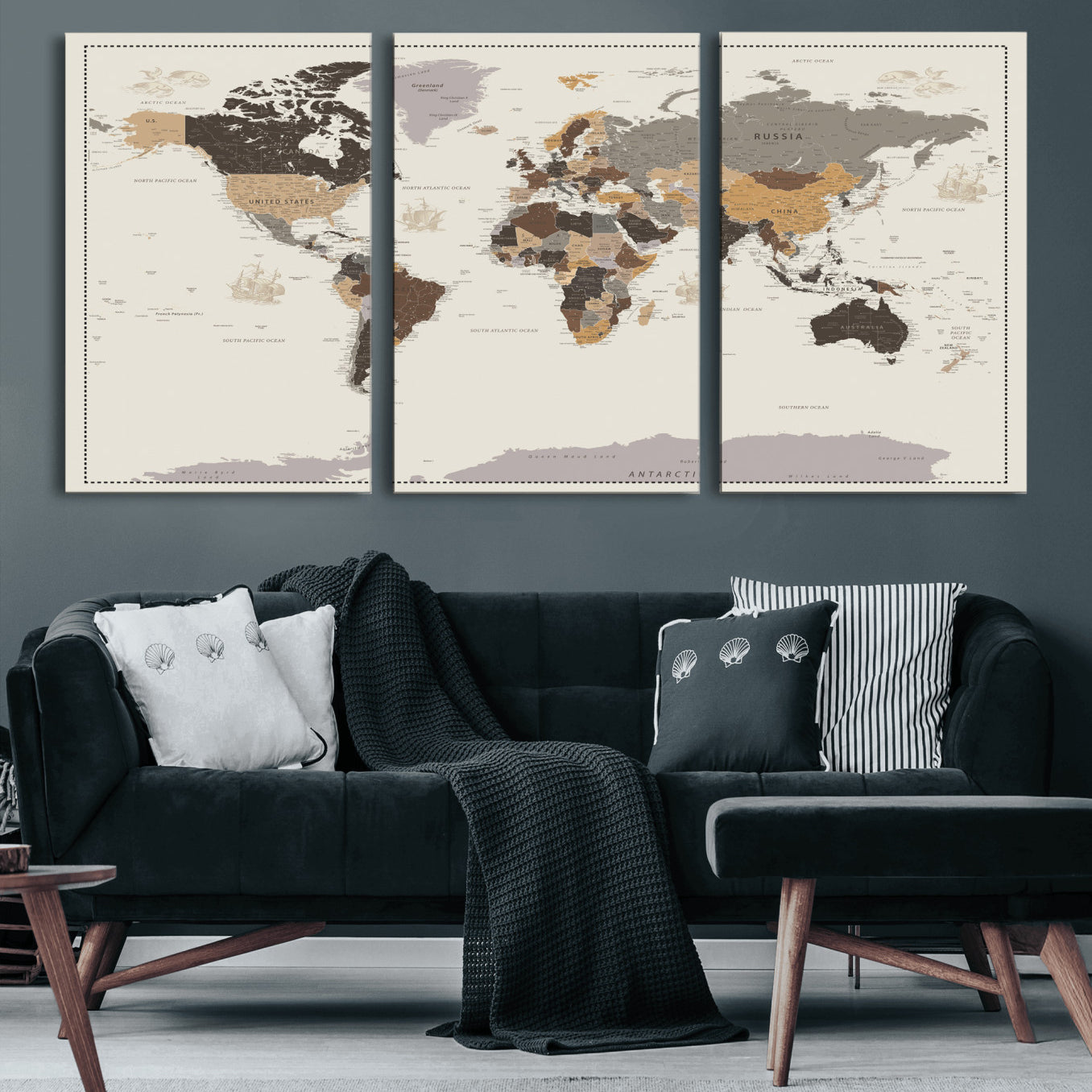 58777746-MGV-CV-36X24 - World Map Wall Art Canvas Print, Modern Decorative Framed Map Artwork Prints for Living Room, Office, Bedroom Wall Decor
