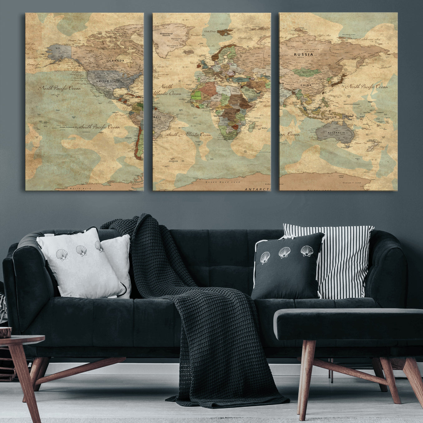72396478-MGV-CV-36X24 - World Map Wall Art Canvas Print, Modern Decorative Framed Map Artwork Prints for Living Room, Office, Bedroom Wall Decor