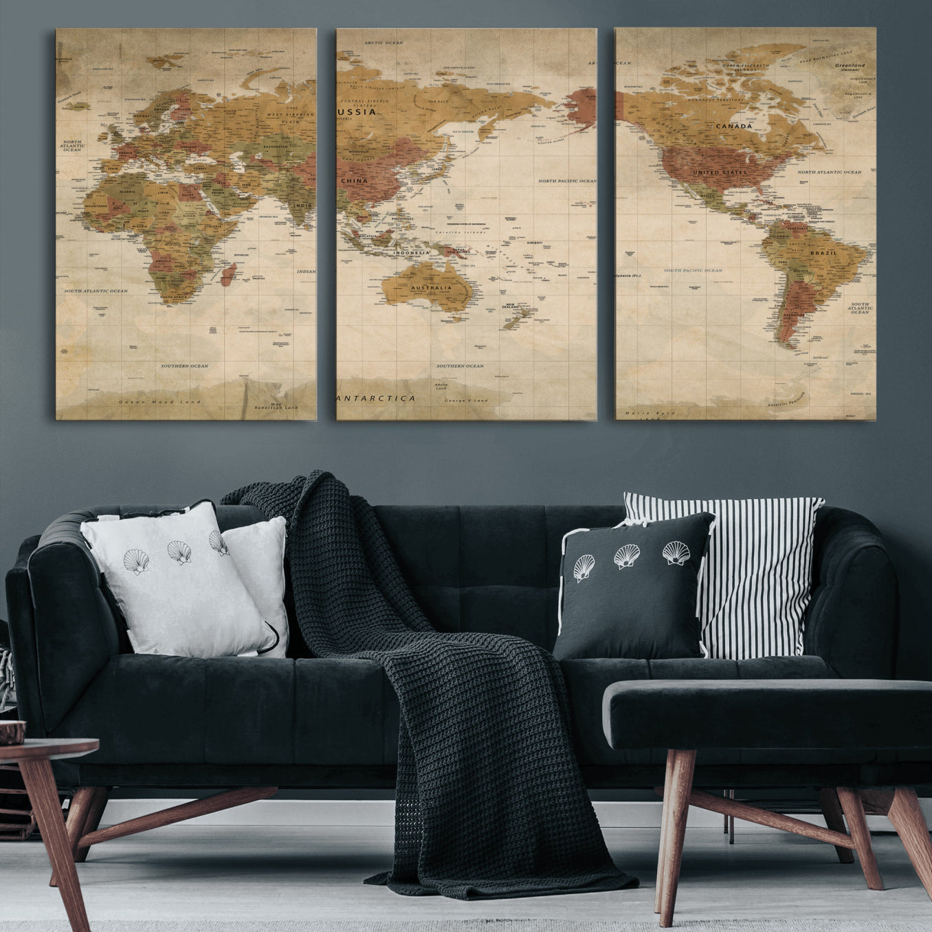 83478963-MGV-CV-36X24 - World Map Wall Art Canvas Print, Modern Decorative Framed Map Artwork Prints for Living Room, Office, Bedroom Wall Decor