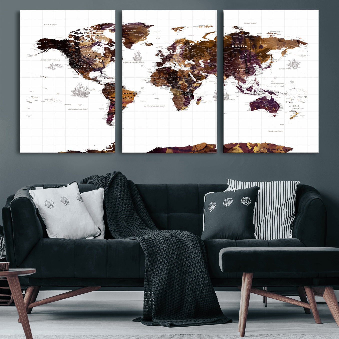 34792695-MGV-CV-36X24 - World Map Wall Art Canvas Print, Modern Decorative Framed Map Artwork Prints for Living Room, Office, Bedroom Wall Decor