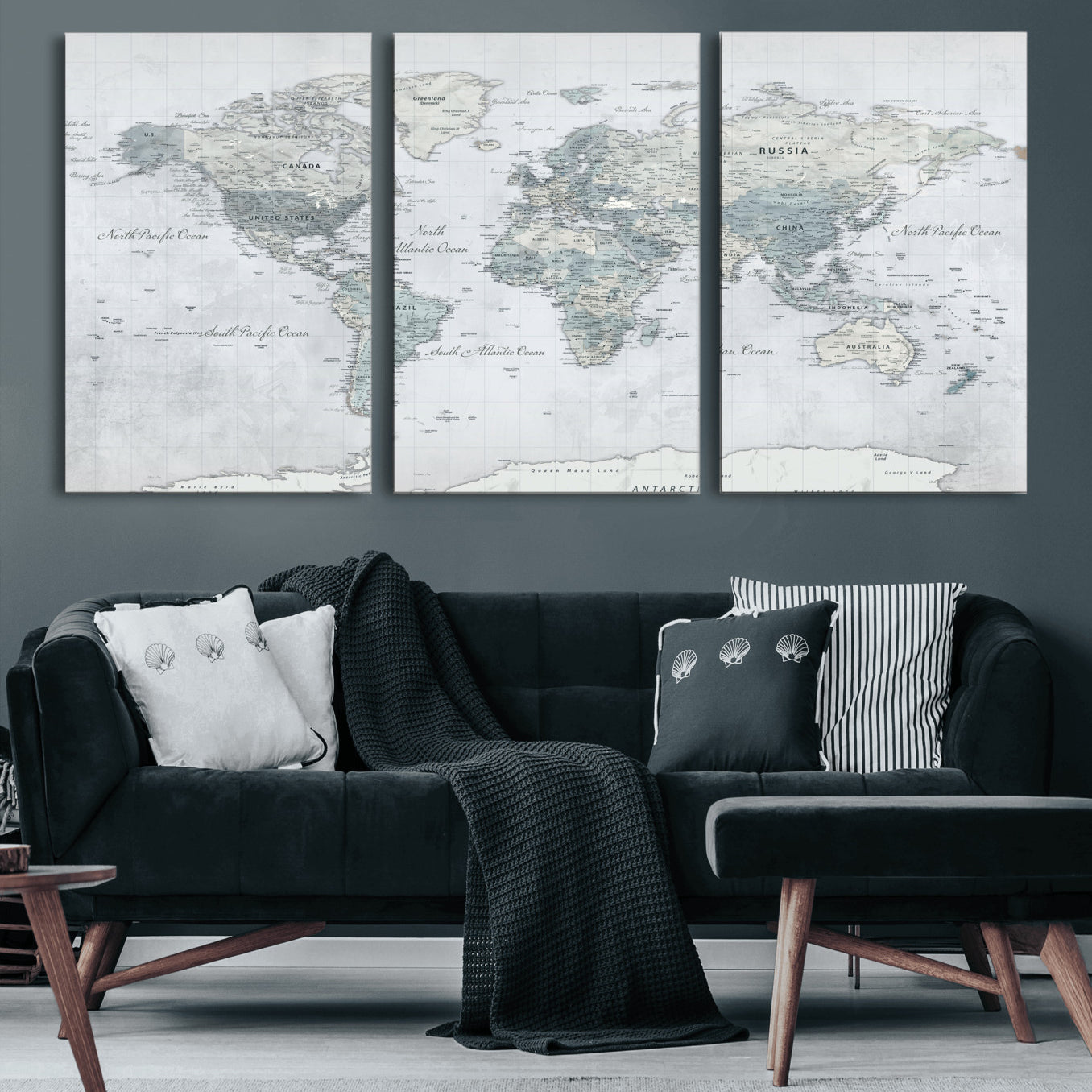 71091917-MGV-CV-36X24 - World Map Wall Art Canvas Print, Modern Decorative Framed Map Artwork Prints for Living Room, Office, Bedroom Wall Decor