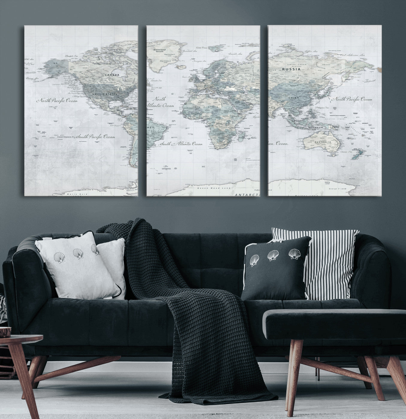 71091917-MGV-CV-36X24 - World Map Wall Art Canvas Print, Modern Decorative Framed Map Artwork Prints for Living Room, Office, Bedroom Wall Decor