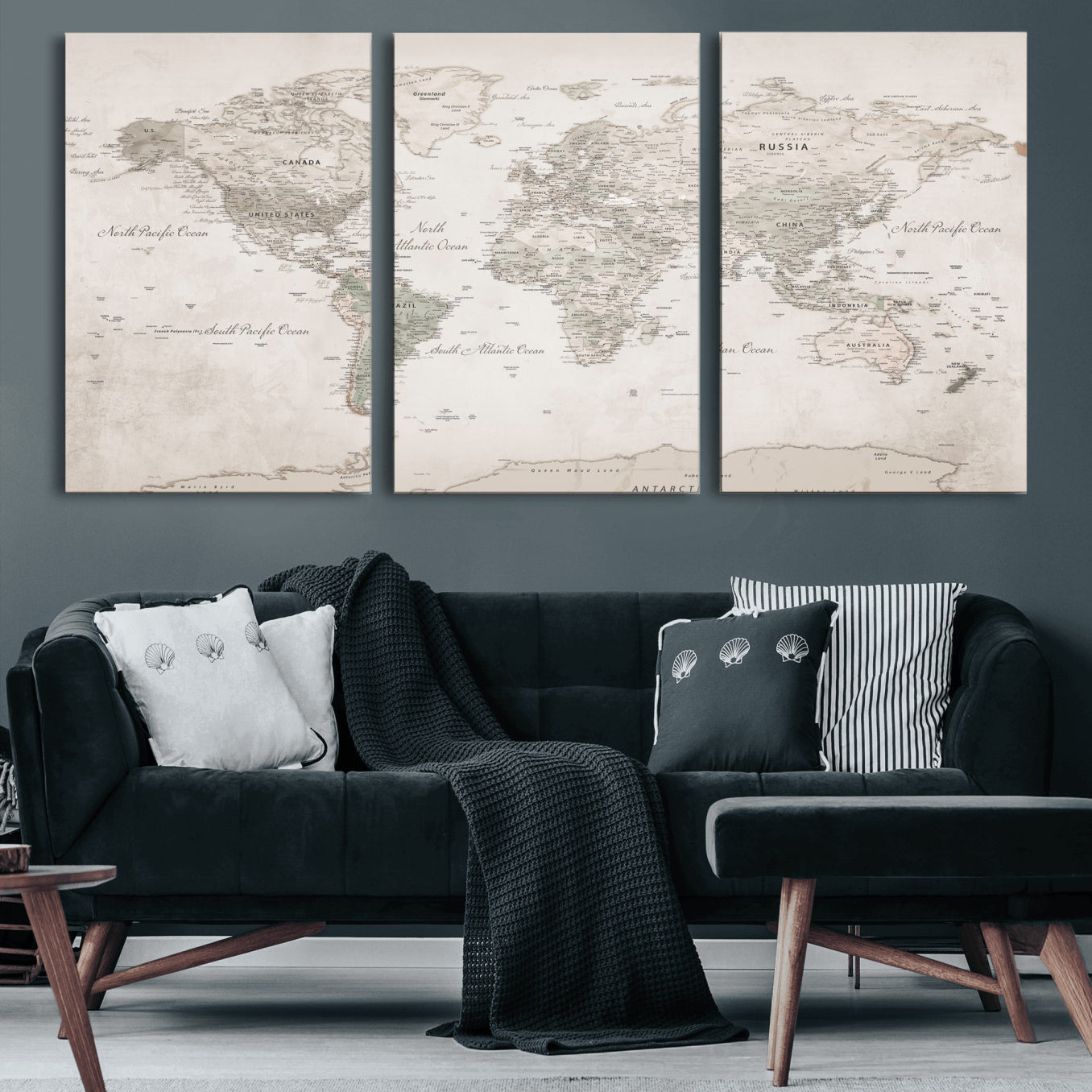 90355419-MGV-CV-36X24 - World Map Wall Art Canvas Print, Modern Decorative Framed Map Artwork Prints for Living Room, Office, Bedroom Wall Decor