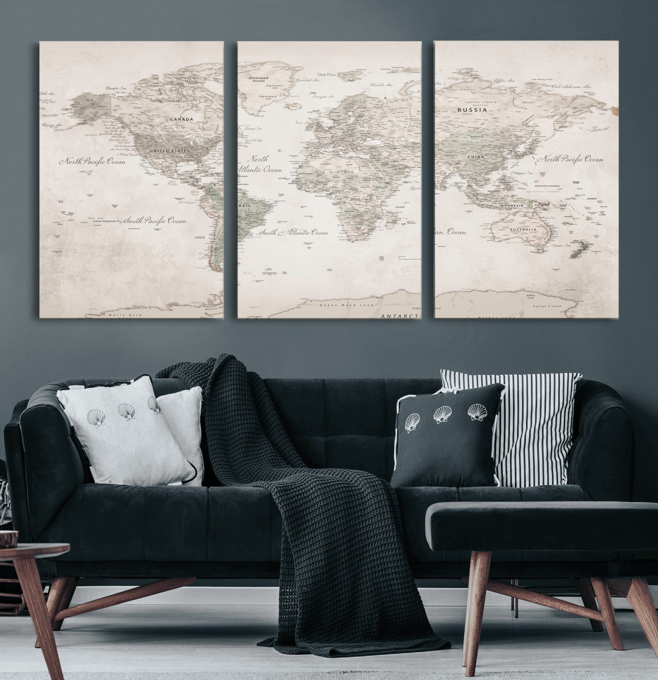 90355419-MGV-CV-36X24 - World Map Wall Art Canvas Print, Modern Decorative Framed Map Artwork Prints for Living Room, Office, Bedroom Wall Decor