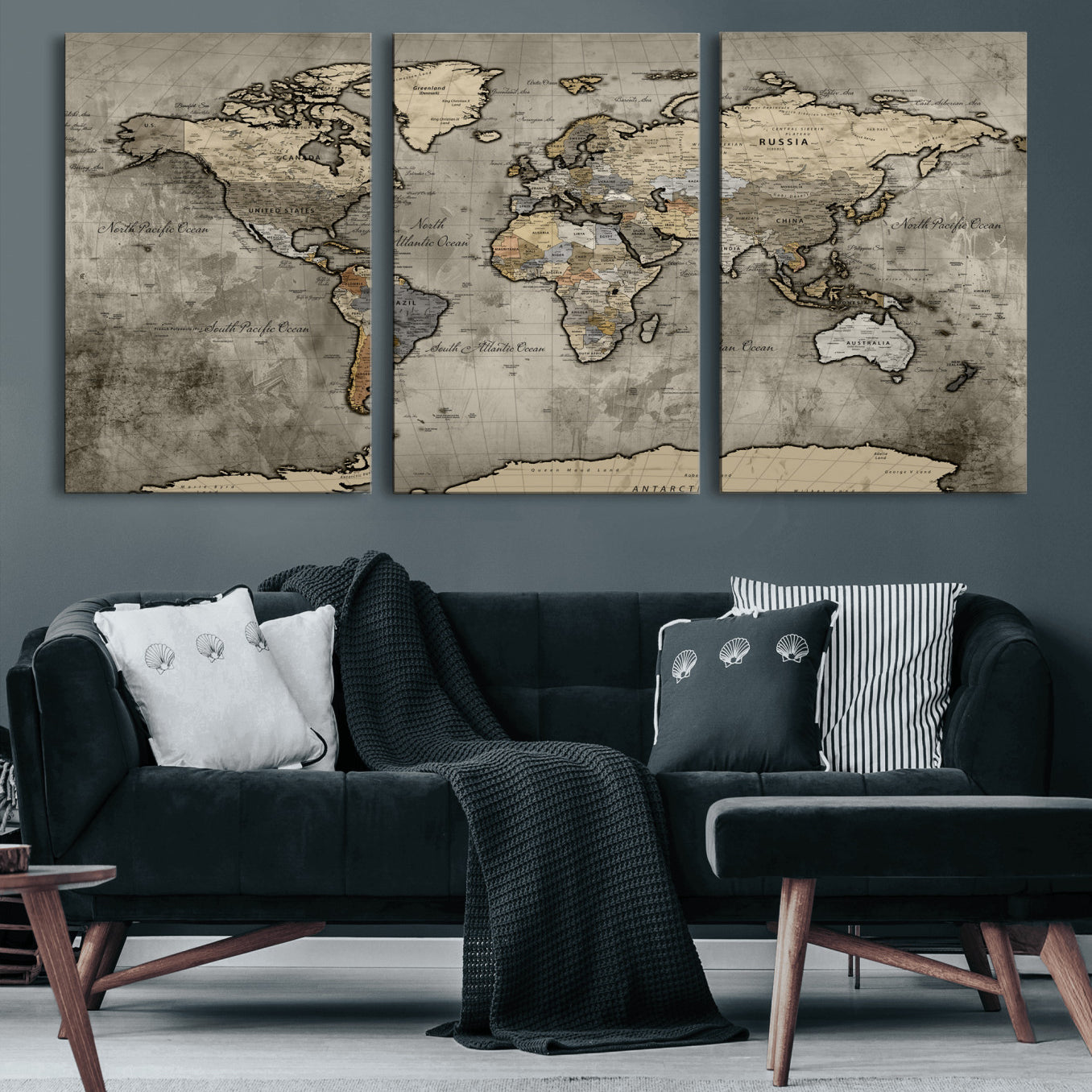 85218700-MGV-CV-36X24 - World Map Wall Art Canvas Print, Modern Decorative Framed Map Artwork Prints for Living Room, Office, Bedroom Wall Decor