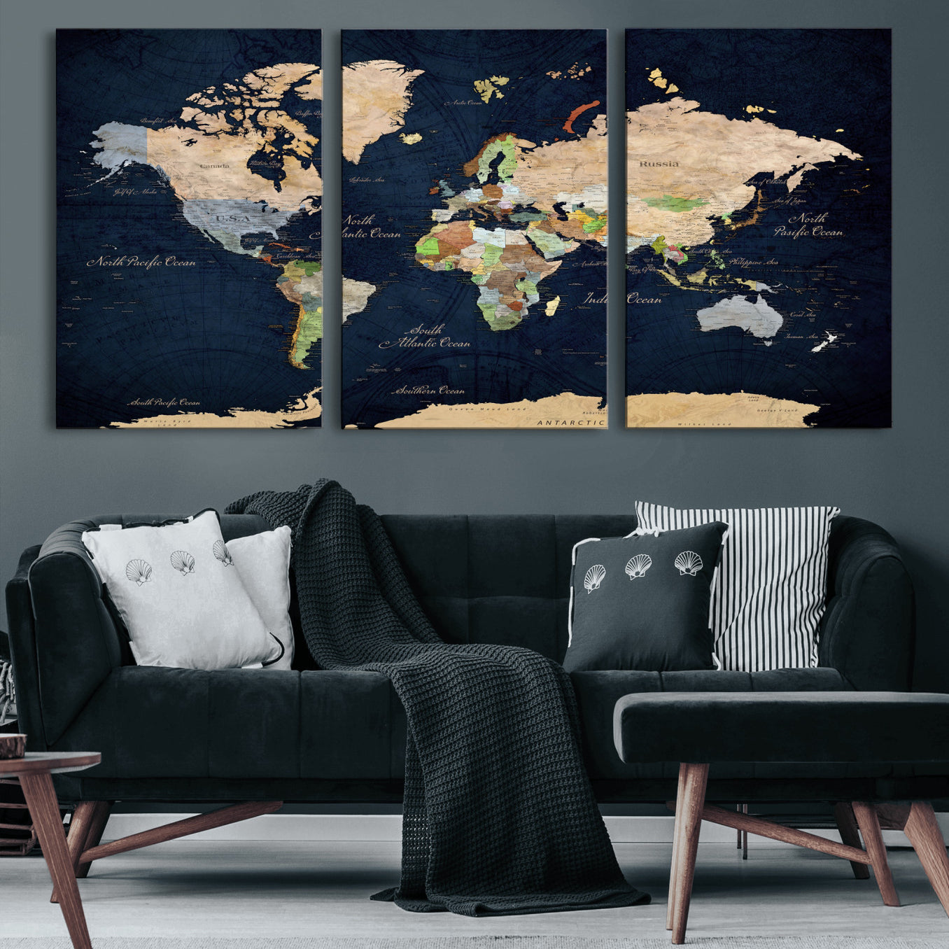 76603563-MGV-CV-36X24 - World Map Wall Art Canvas Print, Modern Decorative Framed Map Artwork Prints for Living Room, Office, Bedroom Wall Decor