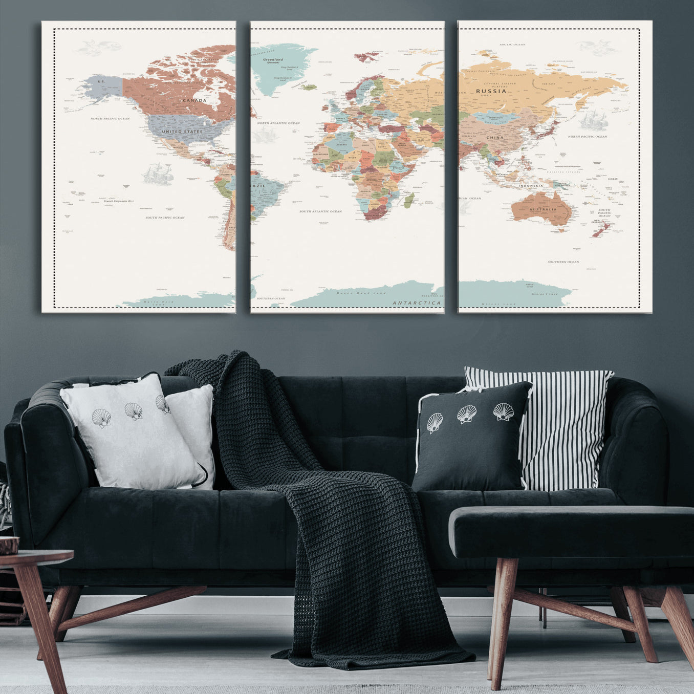 63447567-MGV-CV-36X24 - World Map Wall Art Canvas Print, Modern Decorative Framed Map Artwork Prints for Living Room, Office, Bedroom Wall Decor