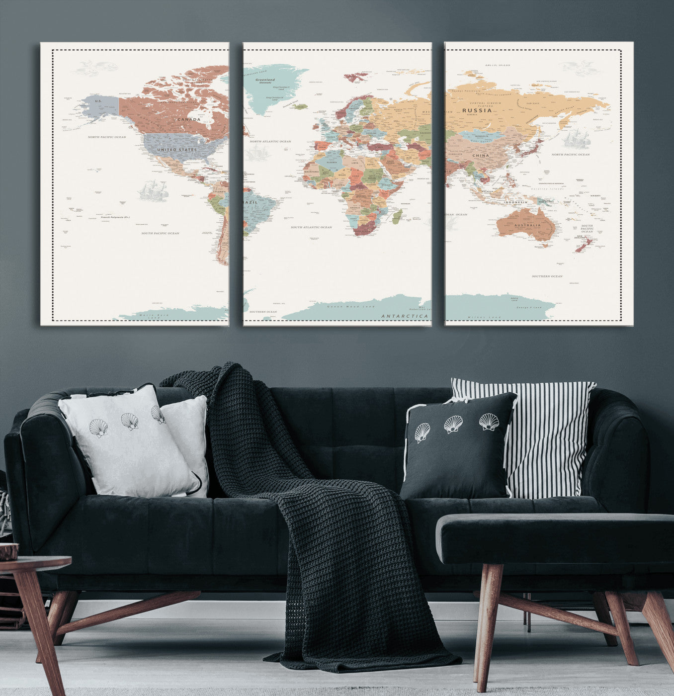 63447567-MGV-CV-36X24 - World Map Wall Art Canvas Print, Modern Decorative Framed Map Artwork Prints for Living Room, Office, Bedroom Wall Decor