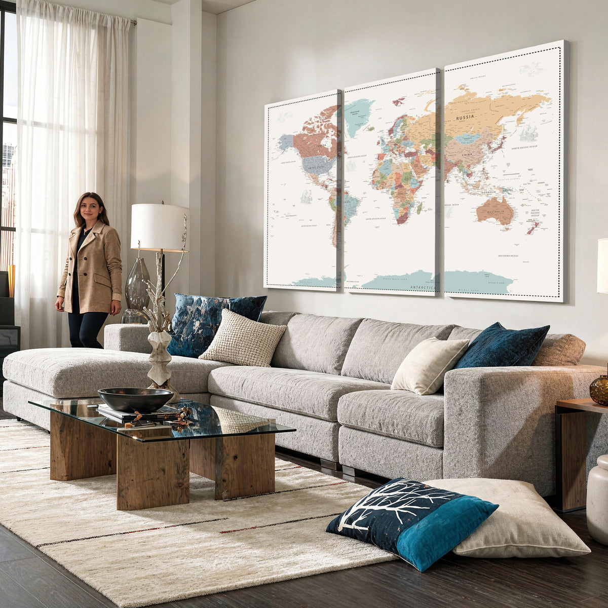 63447567-MGV-CV-36X24 - Pastel Colors World Map Wall Art Canvas Print