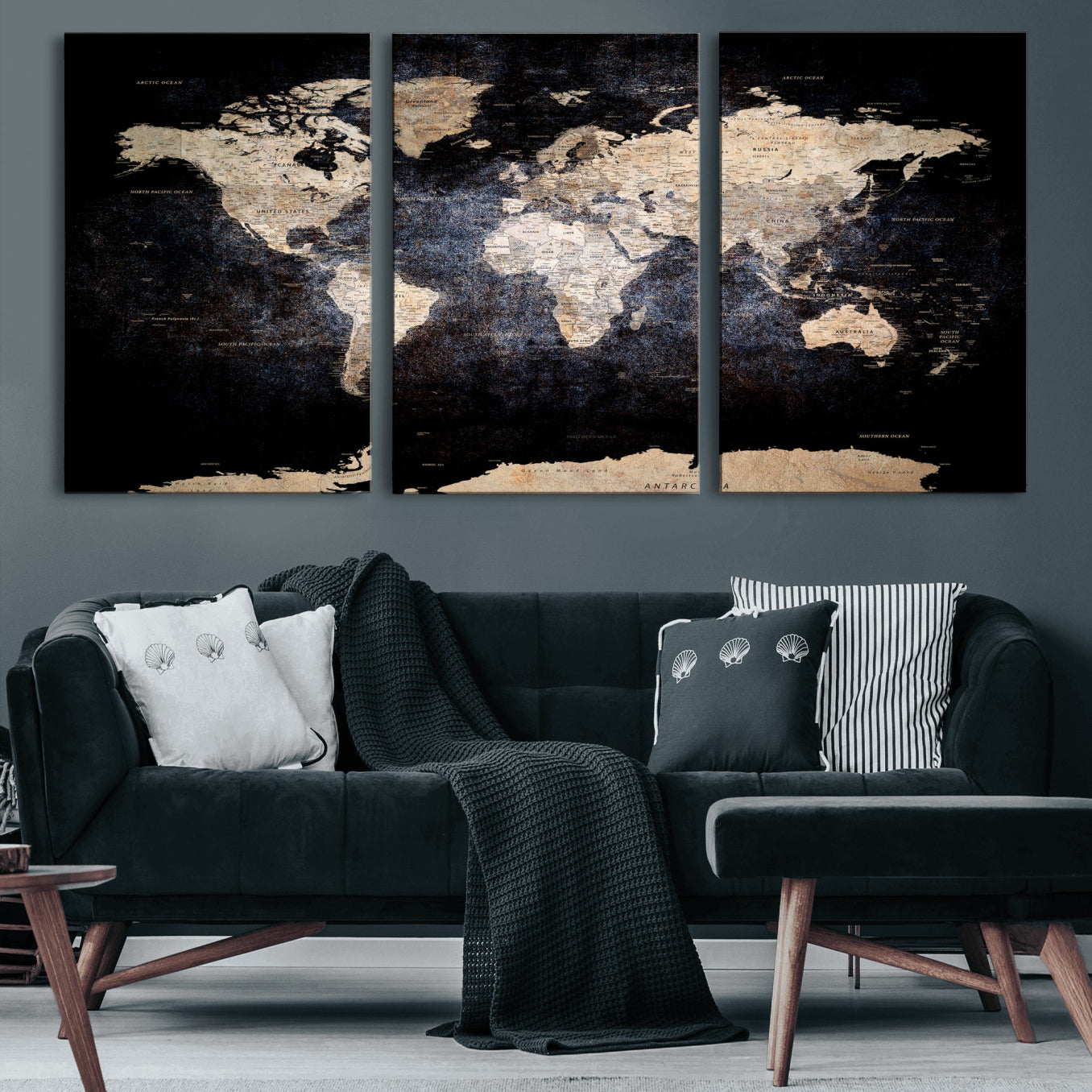 56713386-MGV-CV-36X24 - World Map Wall Art Canvas Print, Modern Decorative Framed Map Artwork Prints for Living Room, Office, Bedroom Wall Decor