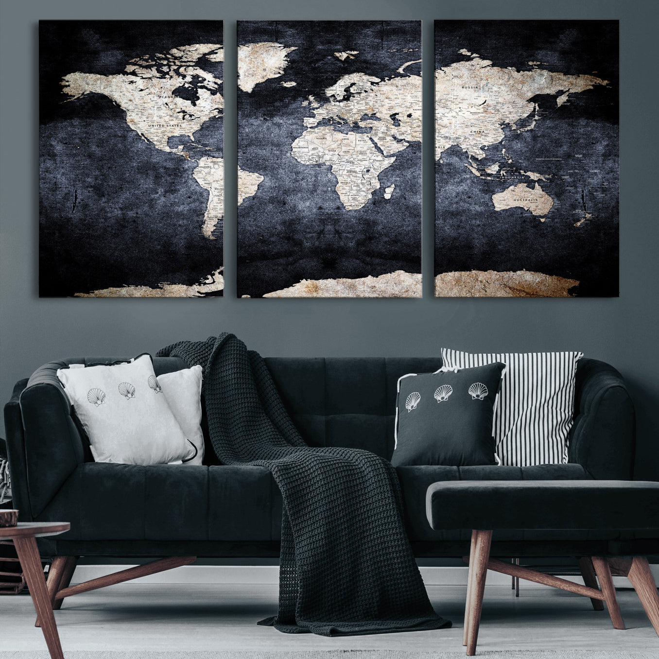 41193404-MGV-CV-36X24 - World Map Wall Art Canvas Print, Modern Decorative Framed Map Artwork Prints for Living Room, Office, Bedroom Wall Decor