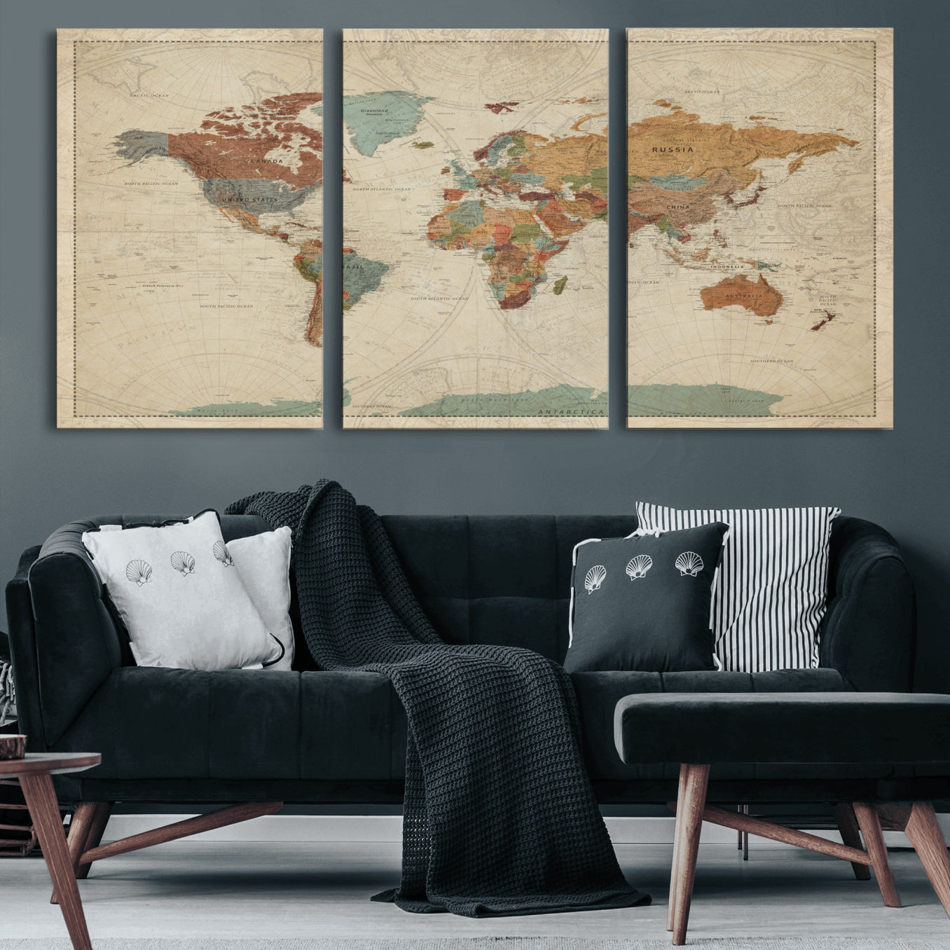 74172497-MGV-CV-36X24 - World Map Wall Art Canvas Print, Modern Decorative Framed Map Artwork Prints for Living Room, Office, Bedroom Wall Decor