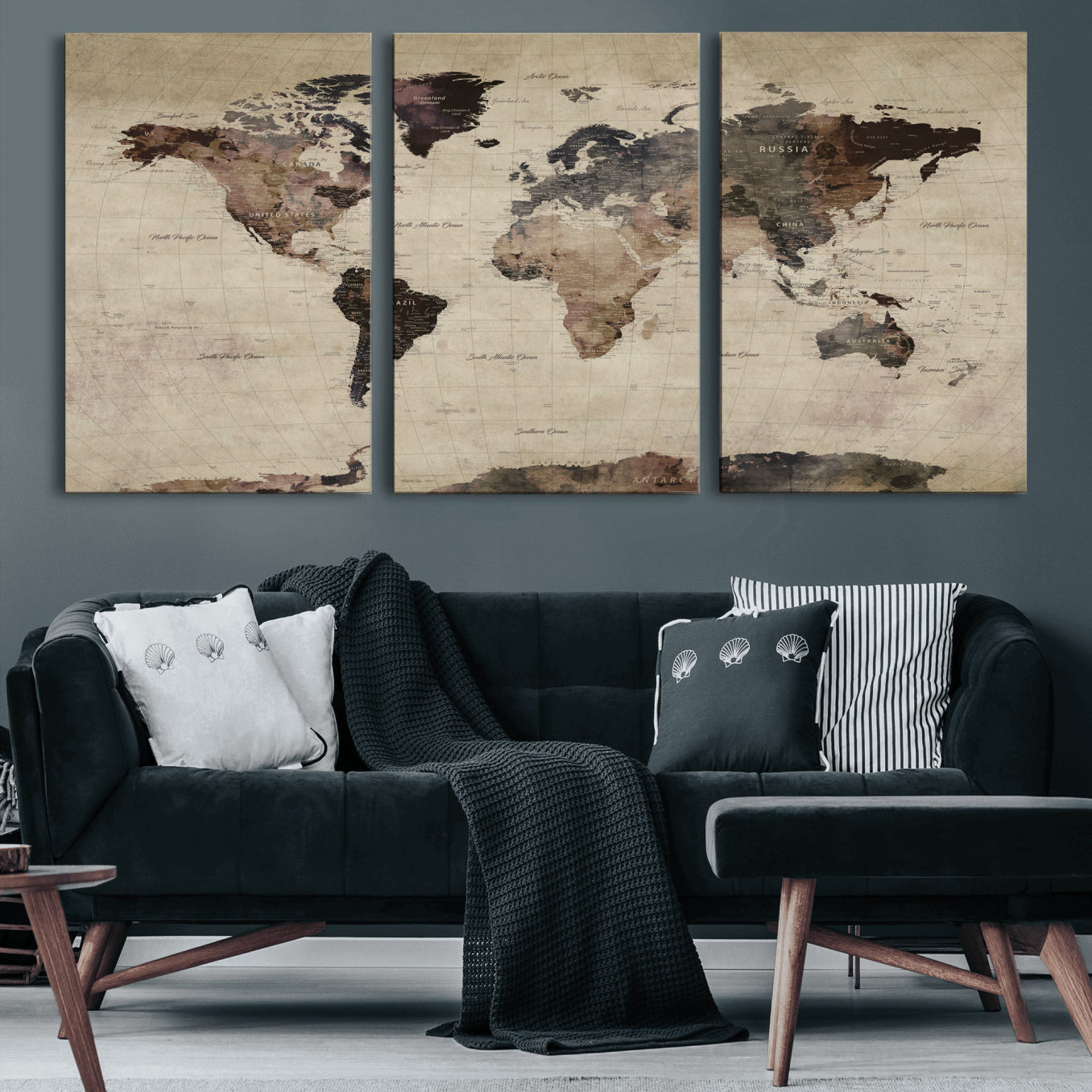 59159103-MGV-CV-36X24 - World Map Wall Art Canvas Print, Modern Decorative Framed Map Artwork Prints for Living Room, Office, Bedroom Wall Decor
