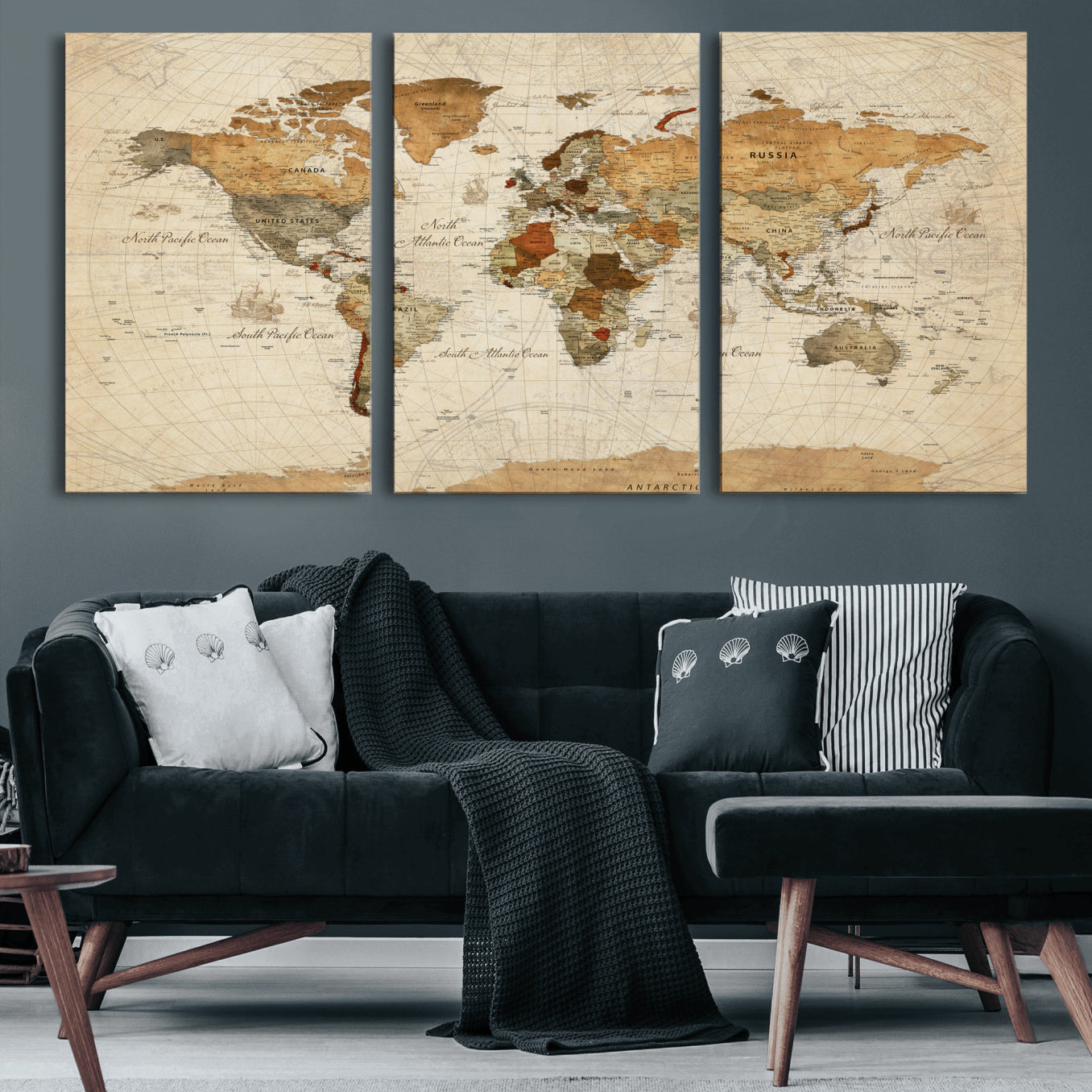 29684537-MGV-CV-36X24 - World Map Wall Art Canvas Print, Modern Decorative Framed Map Artwork Prints for Living Room, Office, Bedroom Wall Decor