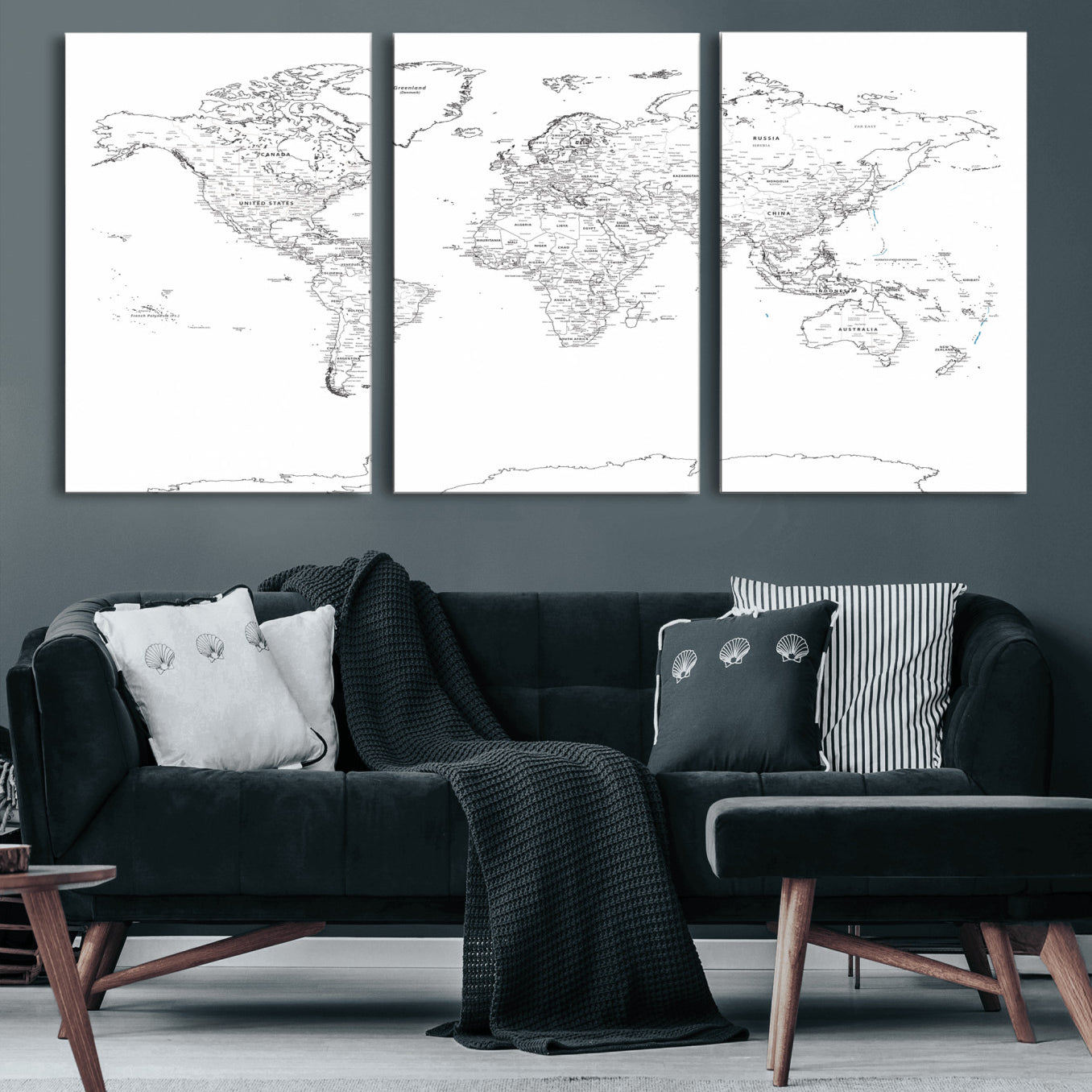 21002736-MGV-CV-36X24 - World Map Wall Art Canvas Print, Modern Decorative Framed Map Artwork Prints for Living Room, Office, Bedroom Wall Decor