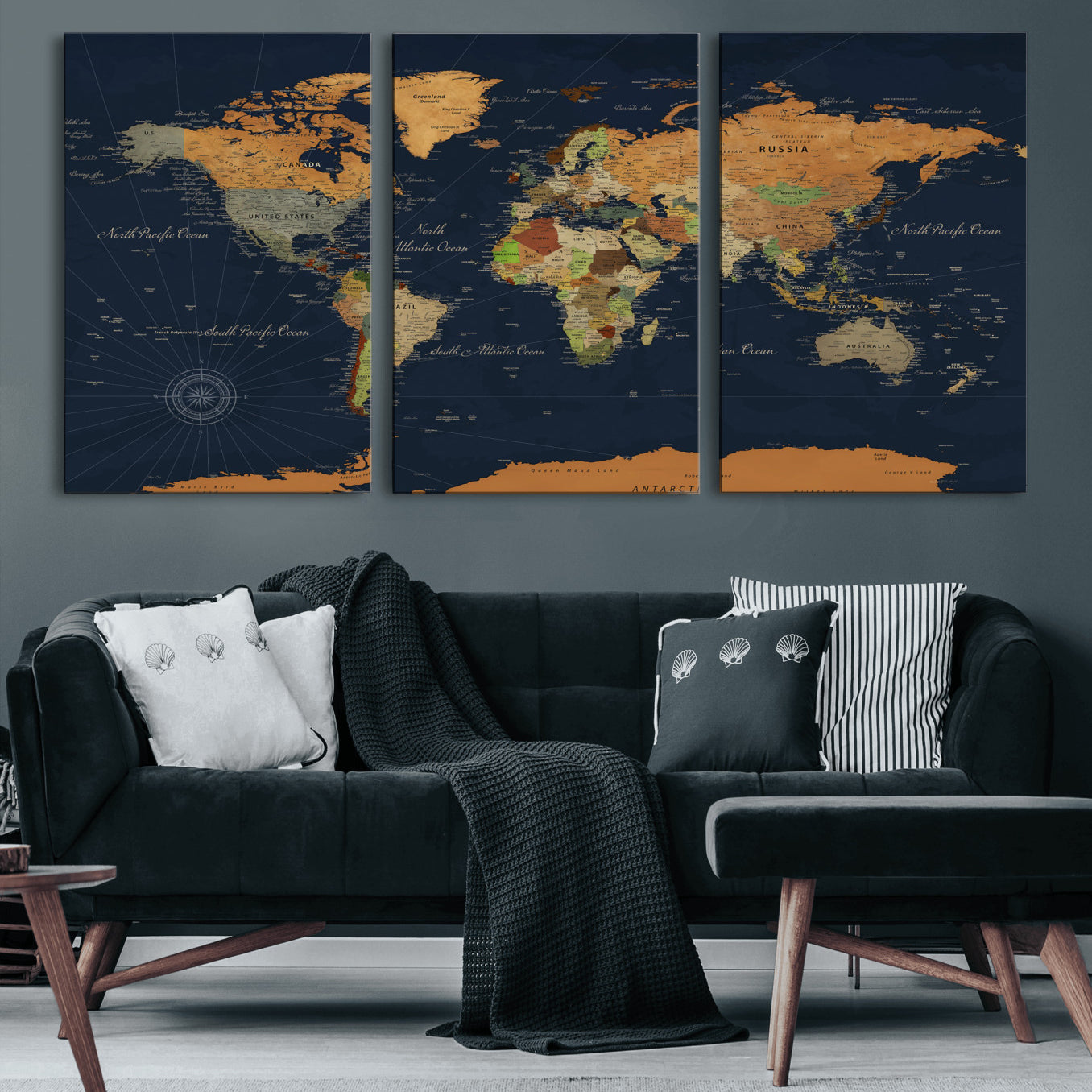 11715182-MGV-CV-36X24 - World Map Wall Art Canvas Print, Modern Decorative Framed Map Artwork Prints for Living Room, Office, Bedroom Wall Decor