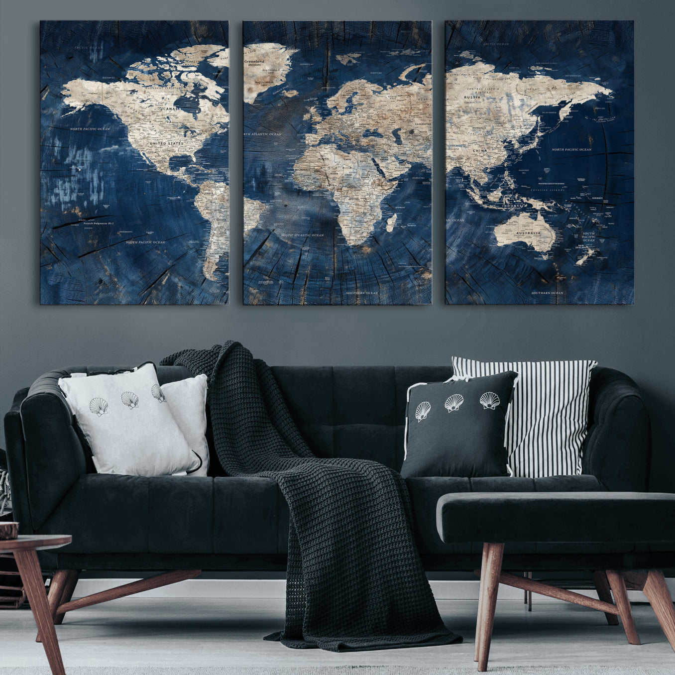 56126010-MGV-CV-36X24 - World Map Wall Art Canvas Print, Modern Decorative Framed Map Artwork Prints for Living Room, Office, Bedroom Wall Decor