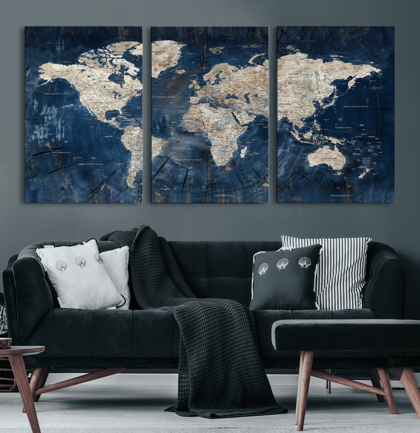 56126010-MGV-CV-36X24 - World Map Wall Art Canvas Print, Modern Decorative Framed Map Artwork Prints for Living Room, Office, Bedroom Wall Decor
