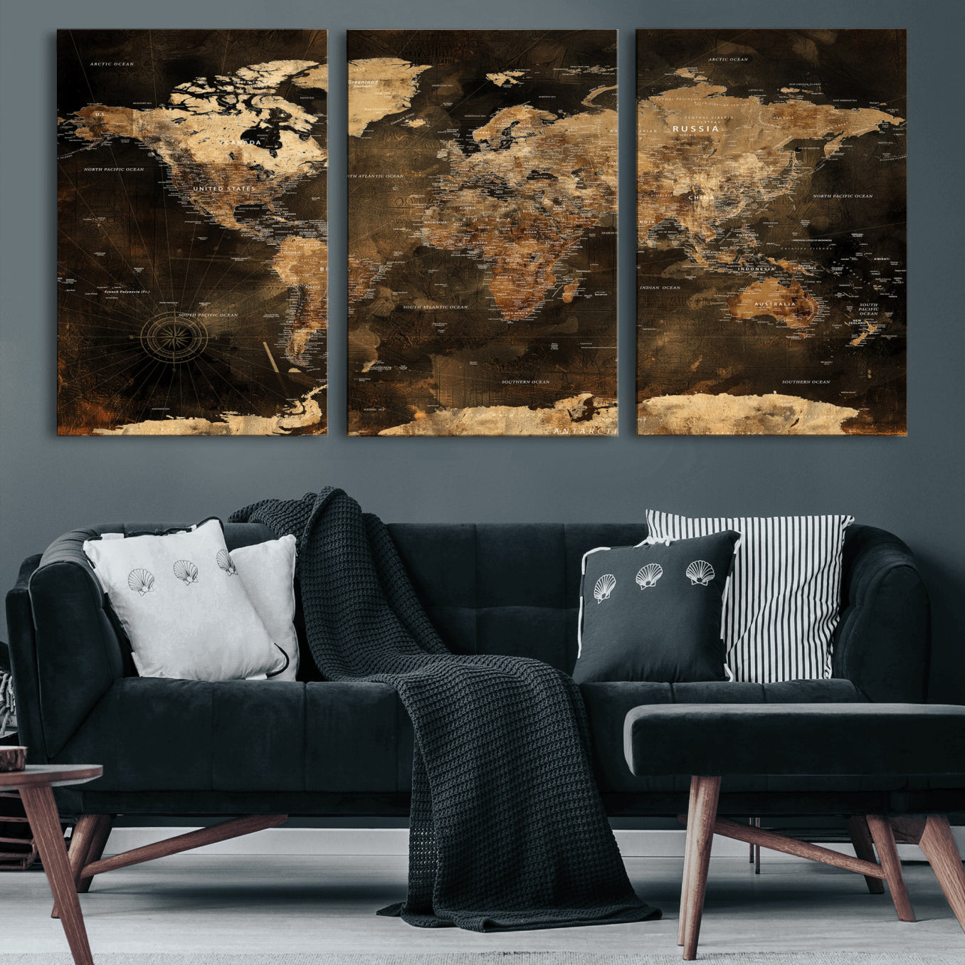 97742922-MGV-CV-36X24 - World Map Wall Art Canvas Print, Modern Decorative Framed Map Artwork Prints for Living Room, Office, Bedroom Wall Decor