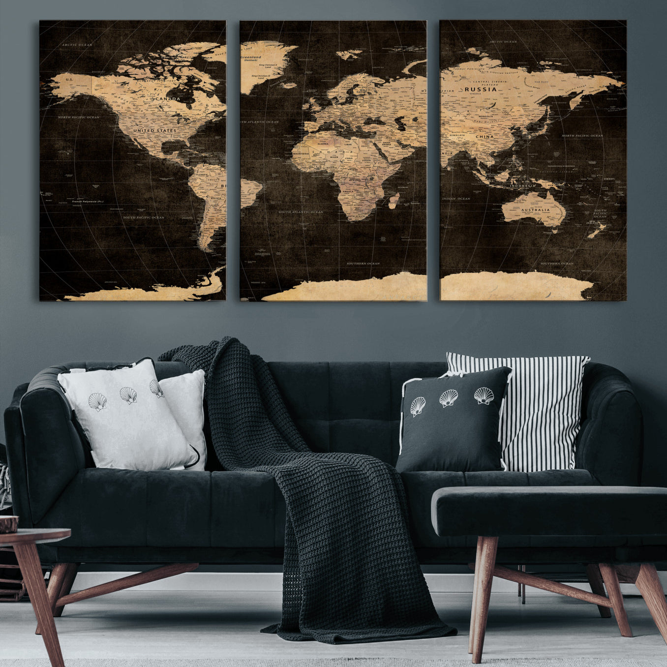 17790470-MGV-CV-36X24 - World Map Wall Art Canvas Print, Modern Decorative Framed Map Artwork Prints for Living Room, Office, Bedroom Wall Decor