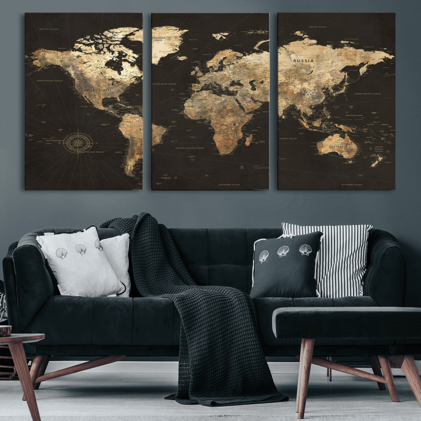 70985630-MGV-CV-36X24 - World Map Wall Art Canvas Print, Modern Decorative Framed Map Artwork Prints for Living Room, Office, Bedroom Wall Decor