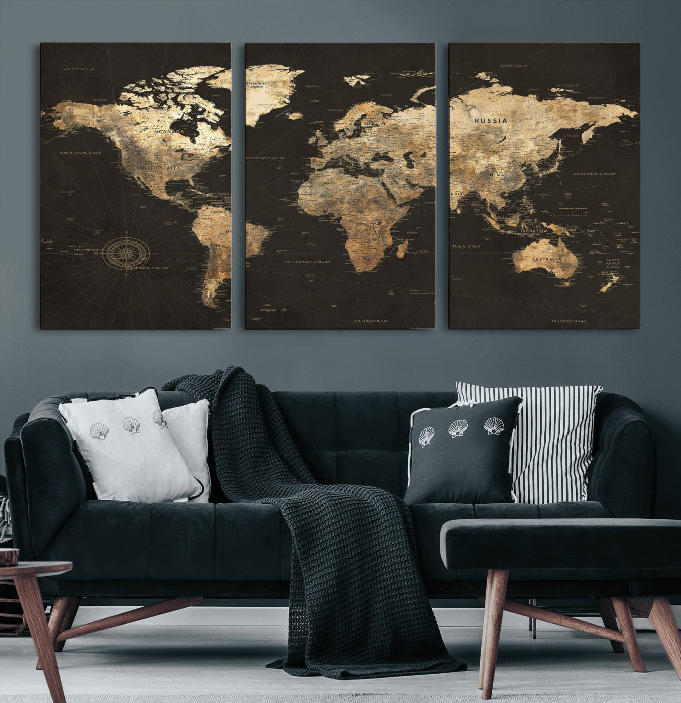 70985630-MGV-CV-36X24 - World Map Wall Art Canvas Print, Modern Decorative Framed Map Artwork Prints for Living Room, Office, Bedroom Wall Decor