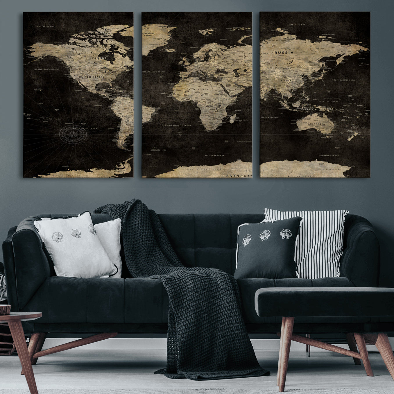 60653880-MGV-CV-36X24 - World Map Wall Art Canvas Print, Modern Decorative Framed Map Artwork Prints for Living Room, Office, Bedroom Wall Decor