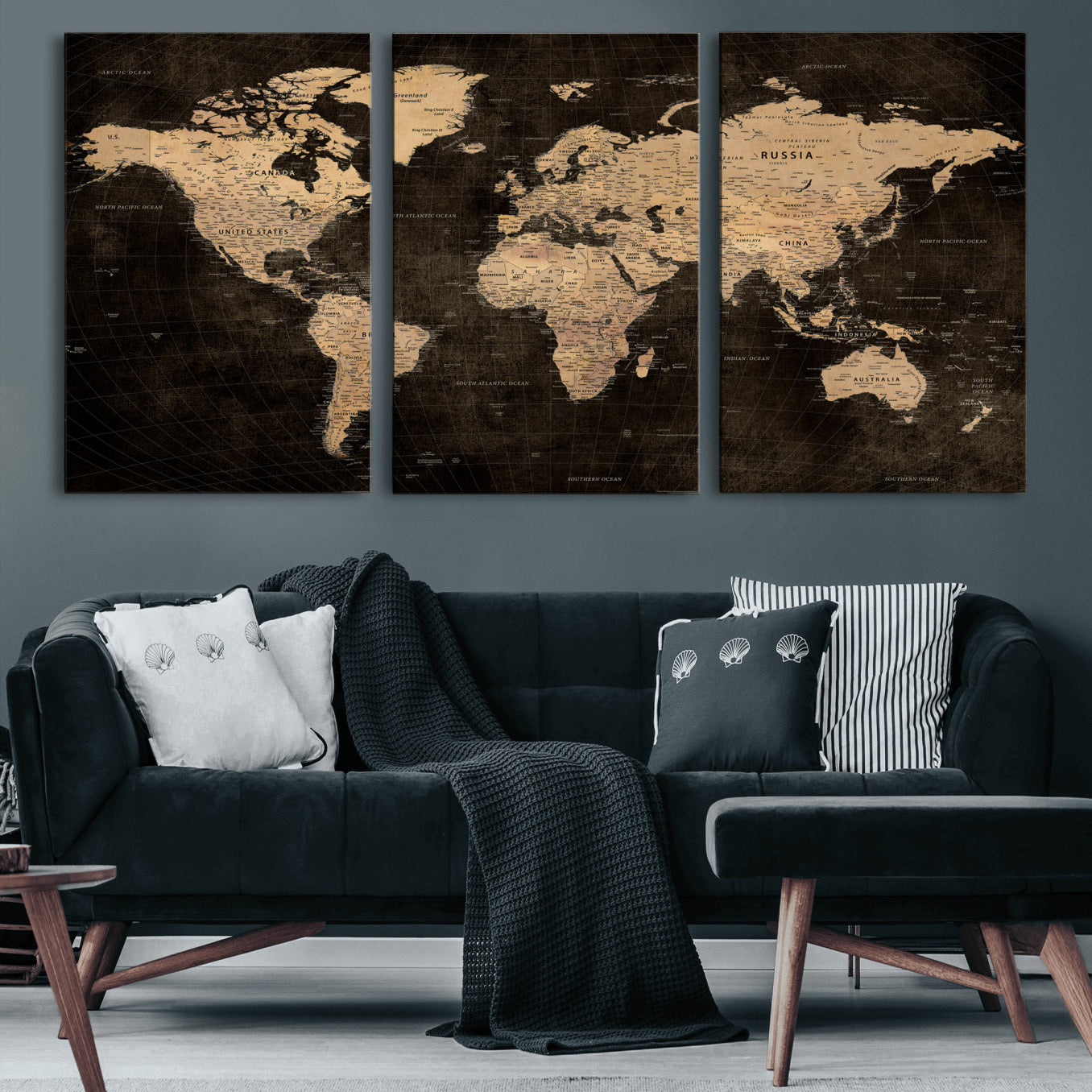 15118265-MGV-CV-36X24 - World Map Wall Art Canvas Print, Modern Decorative Framed Map Artwork Prints for Living Room, Office, Bedroom Wall Decor
