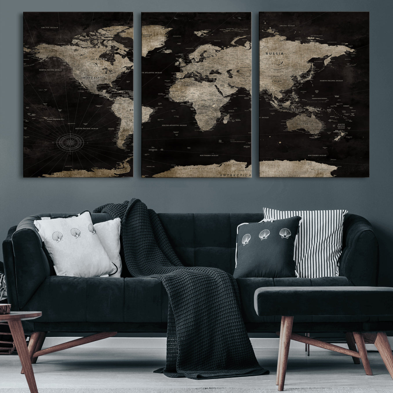 56225956-MGV-CV-36X24 - World Map Wall Art Canvas Print, Modern Decorative Framed Map Artwork Prints for Living Room, Office, Bedroom Wall Decor