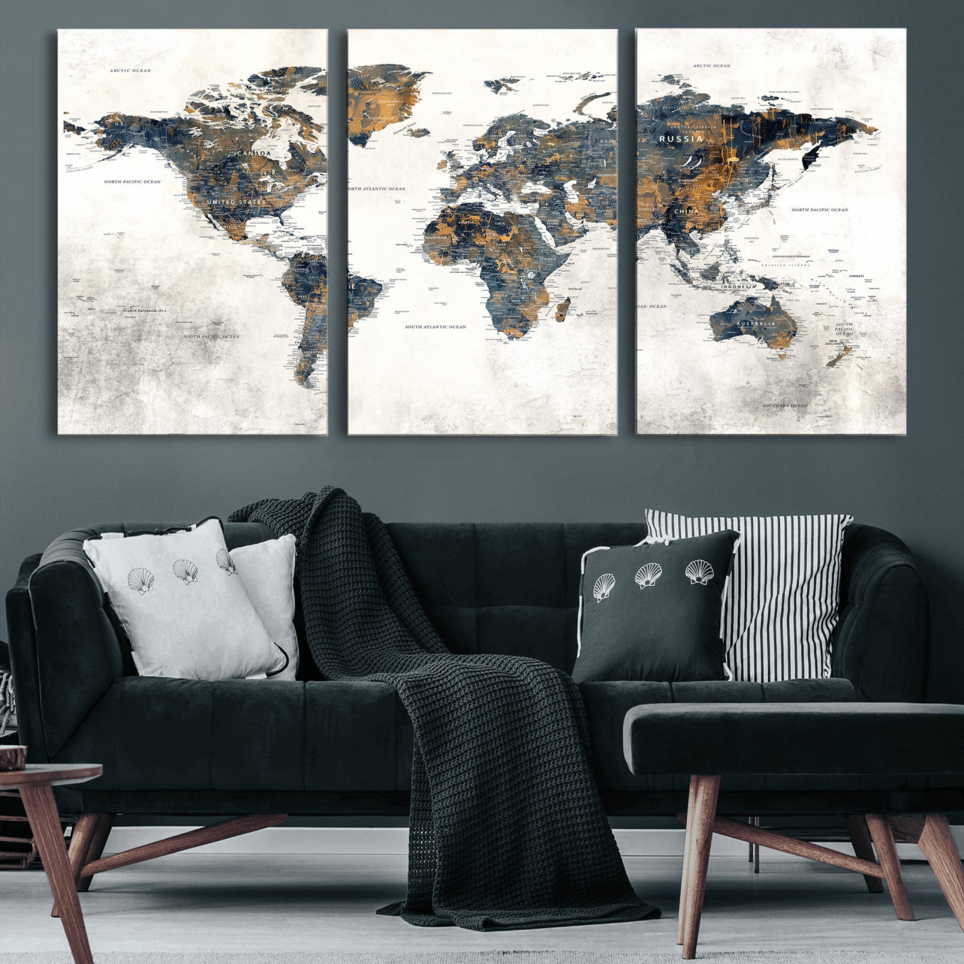52451147-MGV-CV-36X24 - World Map Wall Art Canvas Print, Modern Decorative Framed Map Artwork Prints for Living Room, Office, Bedroom Wall Decor