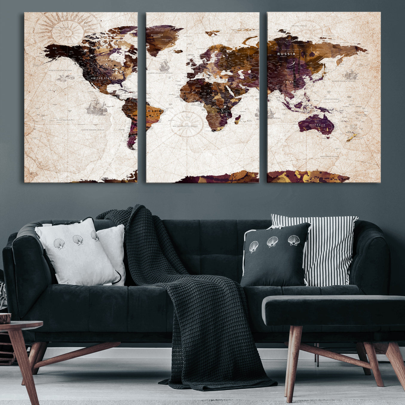 53400857-MGV-CV-36X24 - World Map Wall Art Canvas Print, Modern Decorative Framed Map Artwork Prints for Living Room, Office, Bedroom Wall Decor