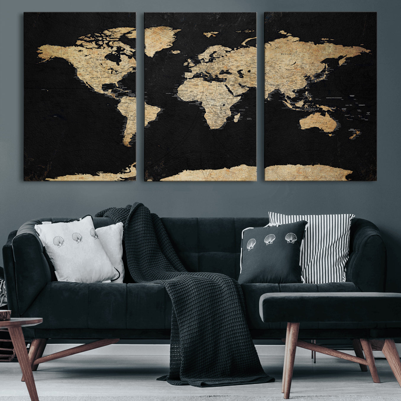 71518849-MGV-CV-36X24 - World Map Wall Art Canvas Print, Modern Decorative Framed Map Artwork Prints for Living Room, Office, Bedroom Wall Decor