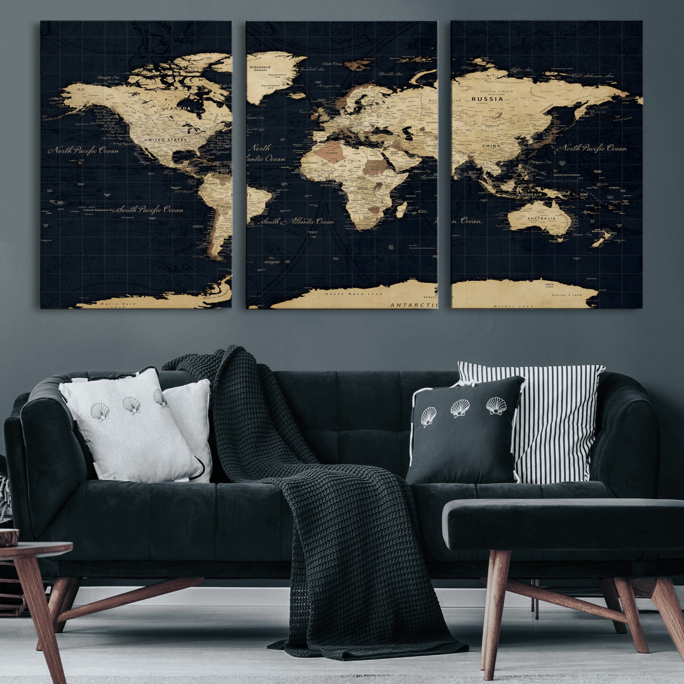 45063434-MGV-CV-36X24 - World Map Wall Art Canvas Print, Modern Decorative Framed Map Artwork Prints for Living Room, Office, Bedroom Wall Decor