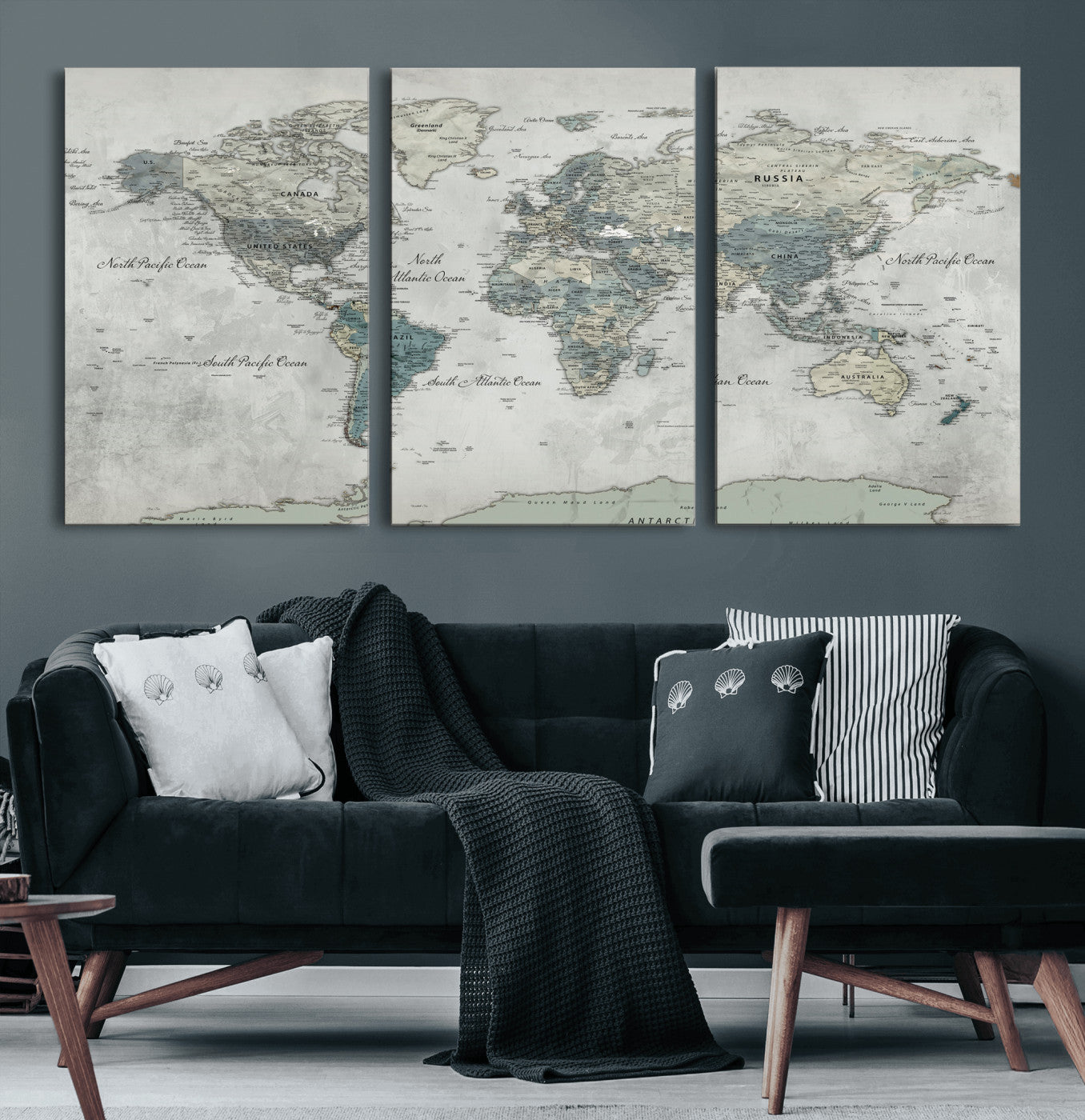 91132939-MGV-CV-36X24 - World Map Wall Art Canvas Print, Modern Decorative Framed Map Artwork Prints for Living Room, Office, Bedroom Wall Decor