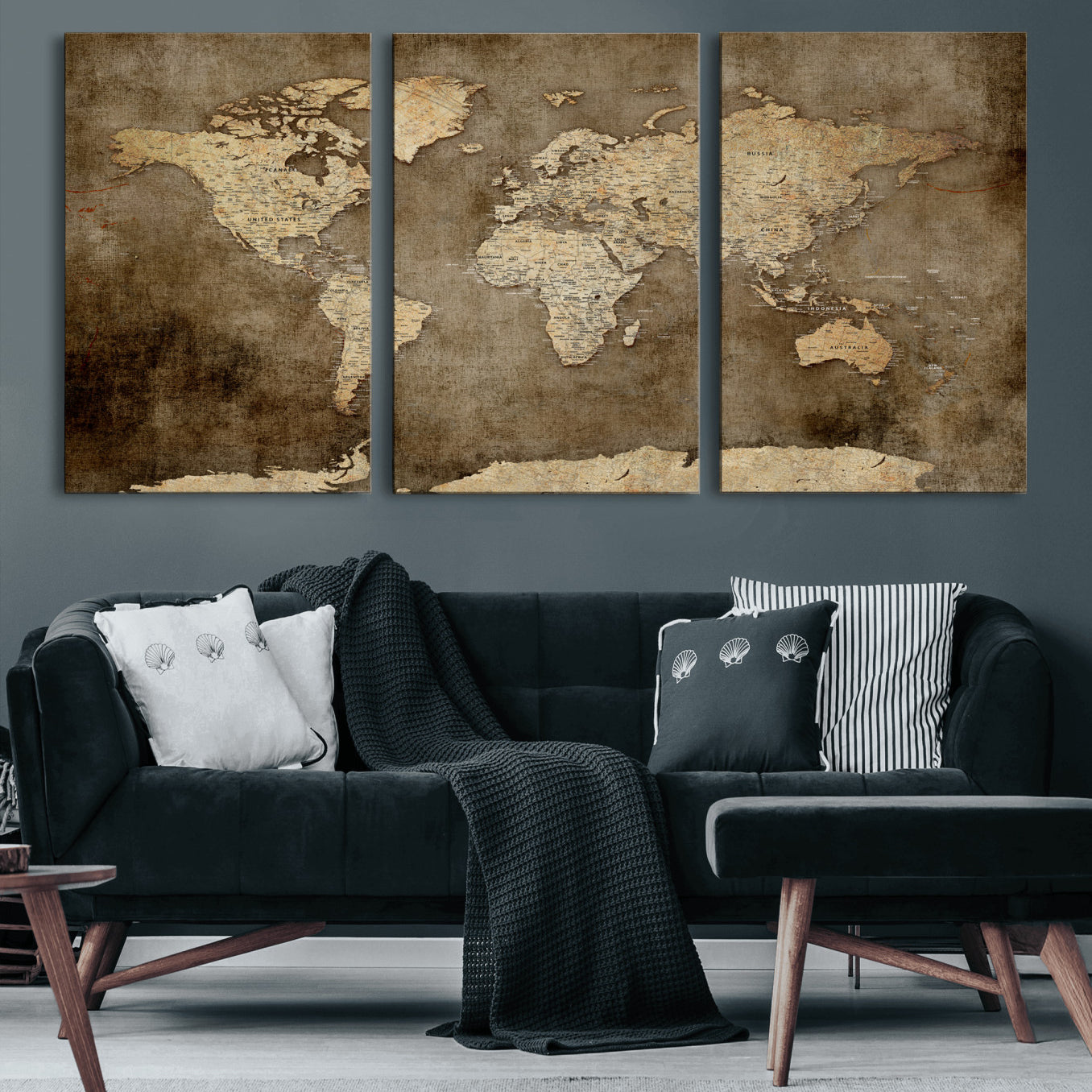 35847542-MGV-CV-36X24 - World Map Wall Art Canvas Print, Modern Decorative Framed Map Artwork Prints for Living Room, Office, Bedroom Wall Decor