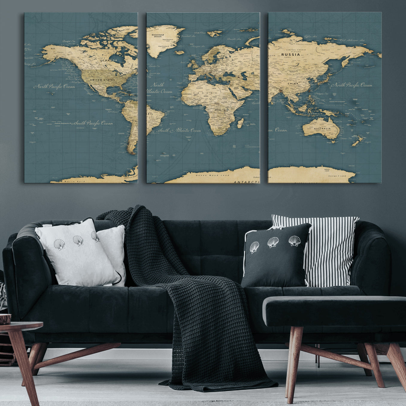 99599383-MGV-CV-36X24 - World Map Wall Art Canvas Print, Modern Decorative Framed Map Artwork Prints for Living Room, Office, Bedroom Wall Decor