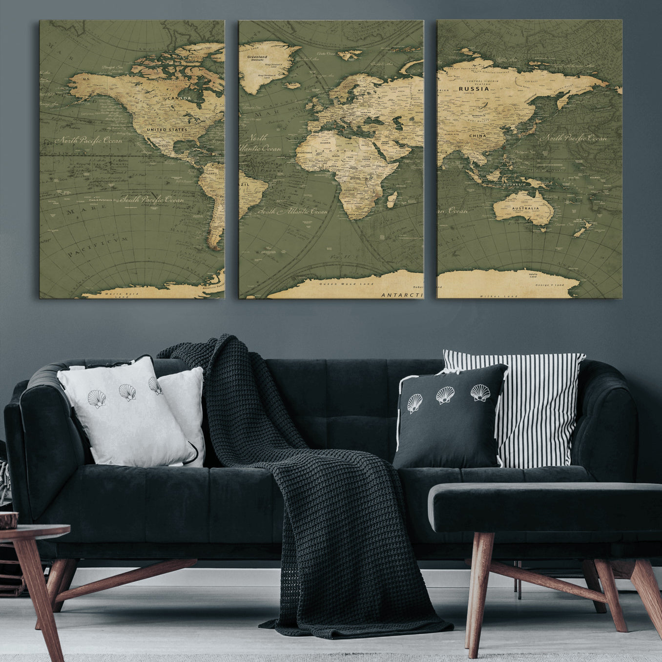 75846040-MGV-CV-36X24 - World Map Wall Art Canvas Print, Modern Decorative Framed Map Artwork Prints for Living Room, Office, Bedroom Wall Decor